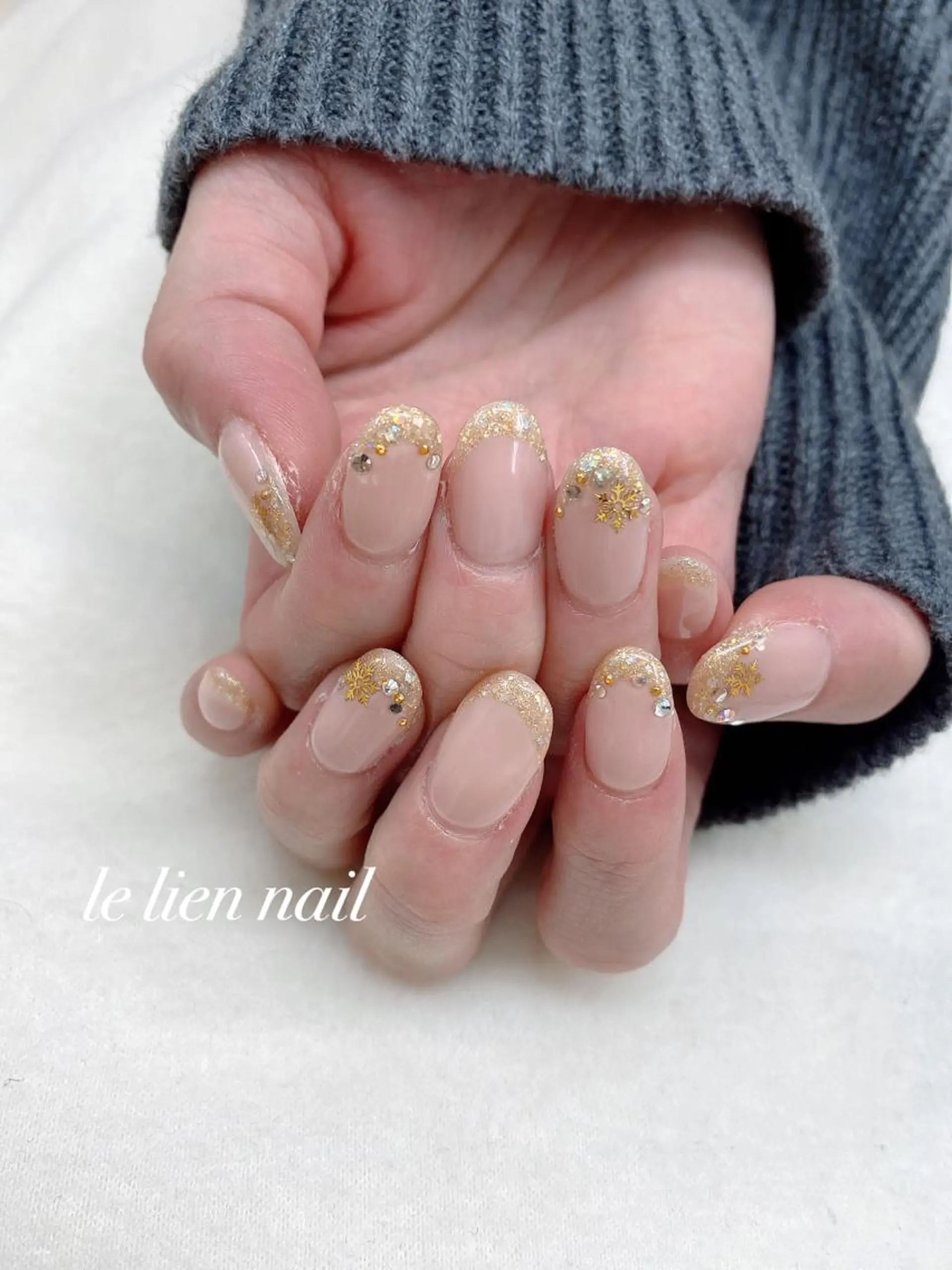 ネイル アートネイル フレンチネイル キラキラネイル ラメ(グリッター) 冬ネイル ハンドネイル le lien nailのネイルデザイン