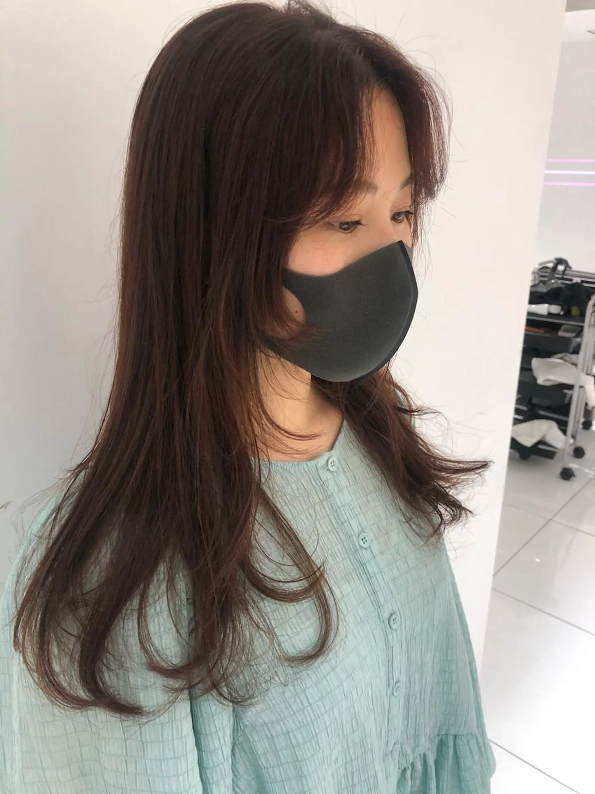 ロング カラー オレンジ レイヤーカット 古屋 花織のヘアスタイル