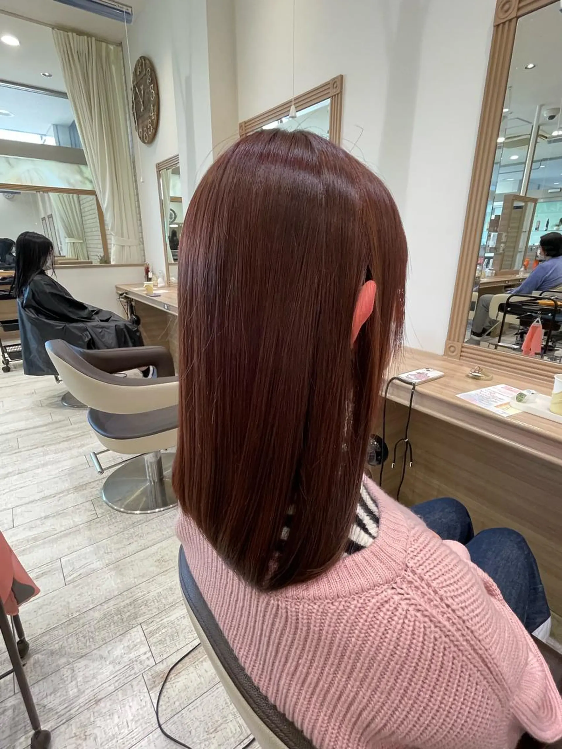 セミロング カラー ブリーチ ブラウンカラー ブリーチなしカラー ピンクカラー ピンクブラウン カット ヘアカラー 加藤 未歩のヘアスタイル