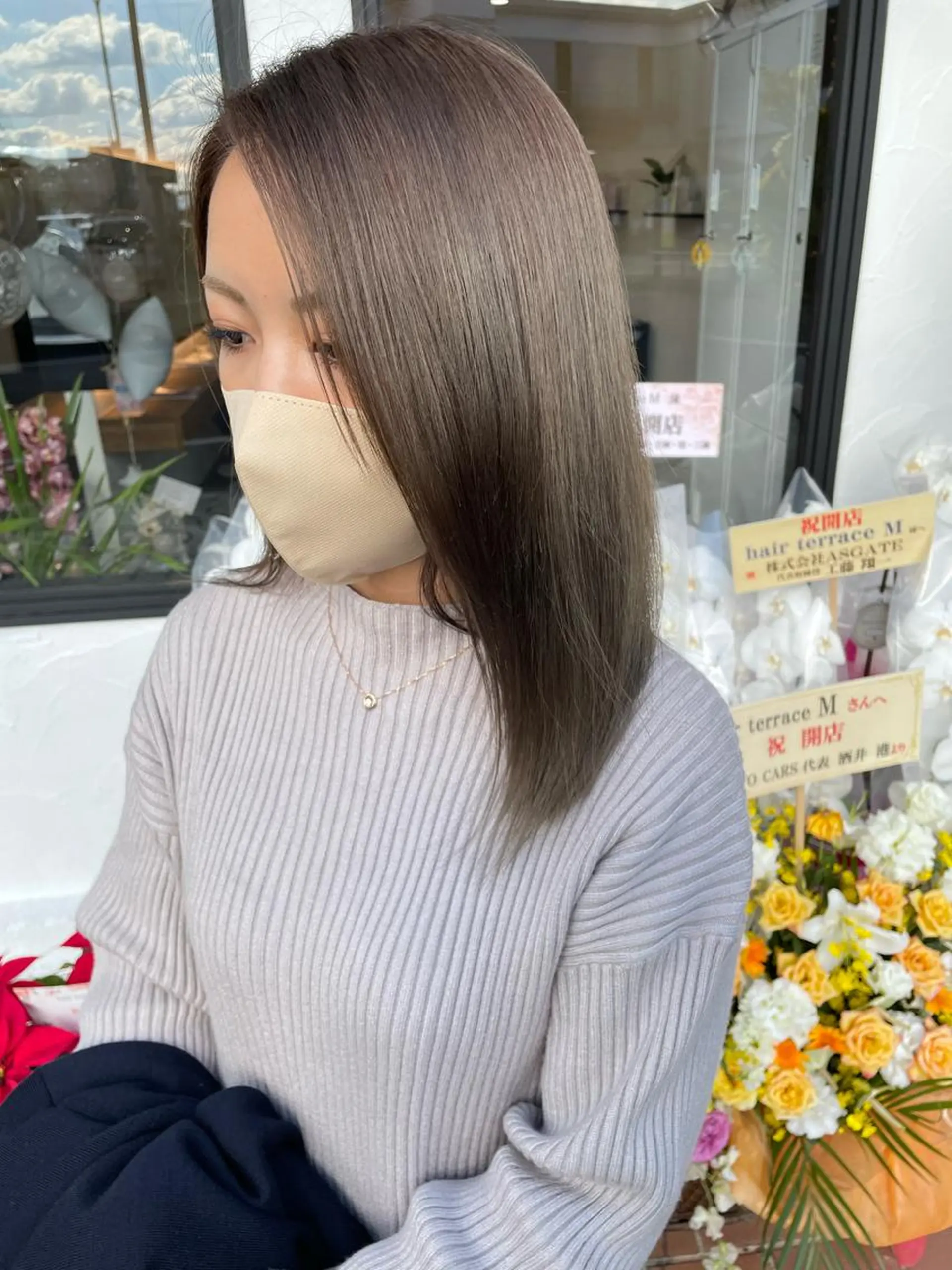 ミディアム ショートボブ ミディアムパーマ 韓国風カラー ボブ ハイライト ヘアカラー トリートメント ヘアセット hair terra ce M奈良店のヘアスタイル