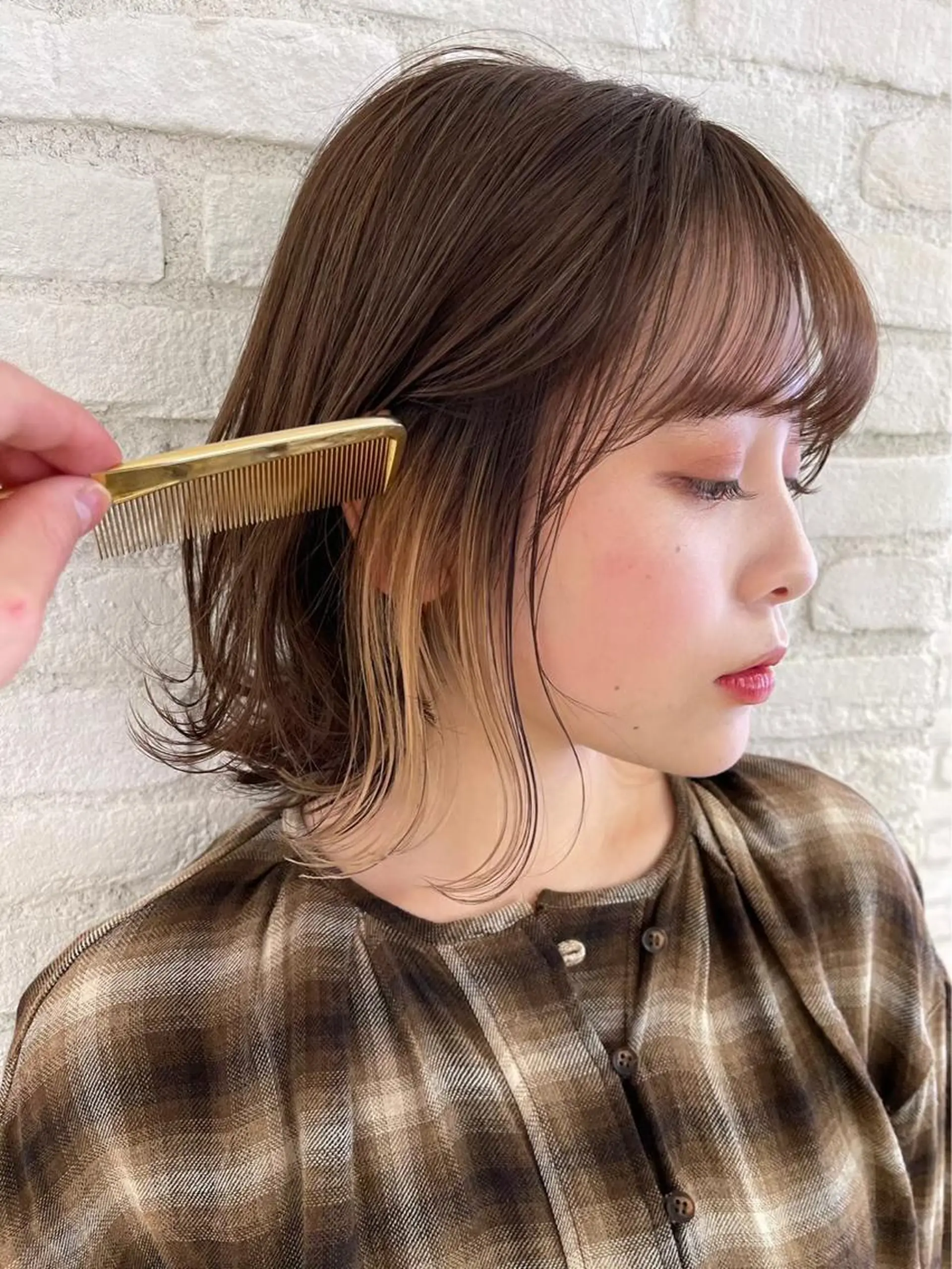 ミディアム カラー 切りっぱなしボブ ショートボブ ブリーチ ケアブリーチ ダブルカラー ✂️大人レイヤー✂️ 店長　渡部晃輝のヘアスタイル