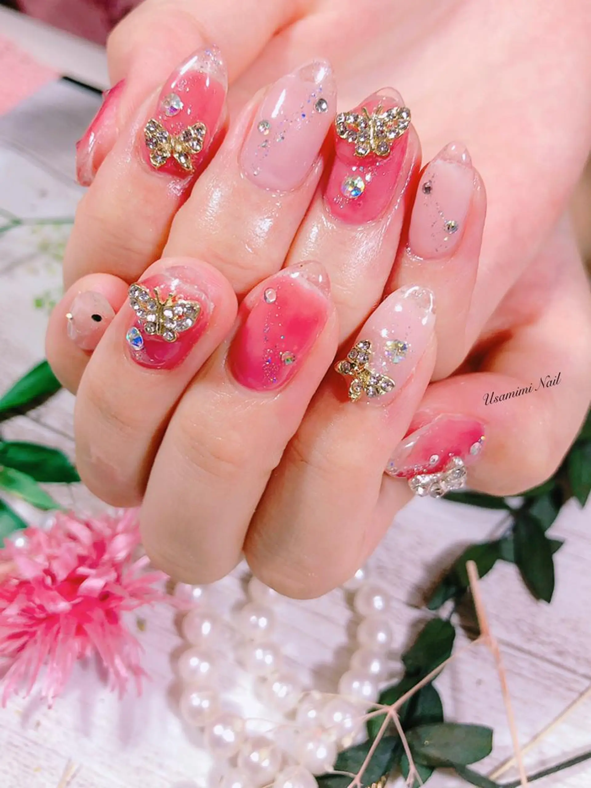 ネイル 長さ出し 💕🐰うさみみ🐰 💕猫と触れ合い✨のネイルデザイン