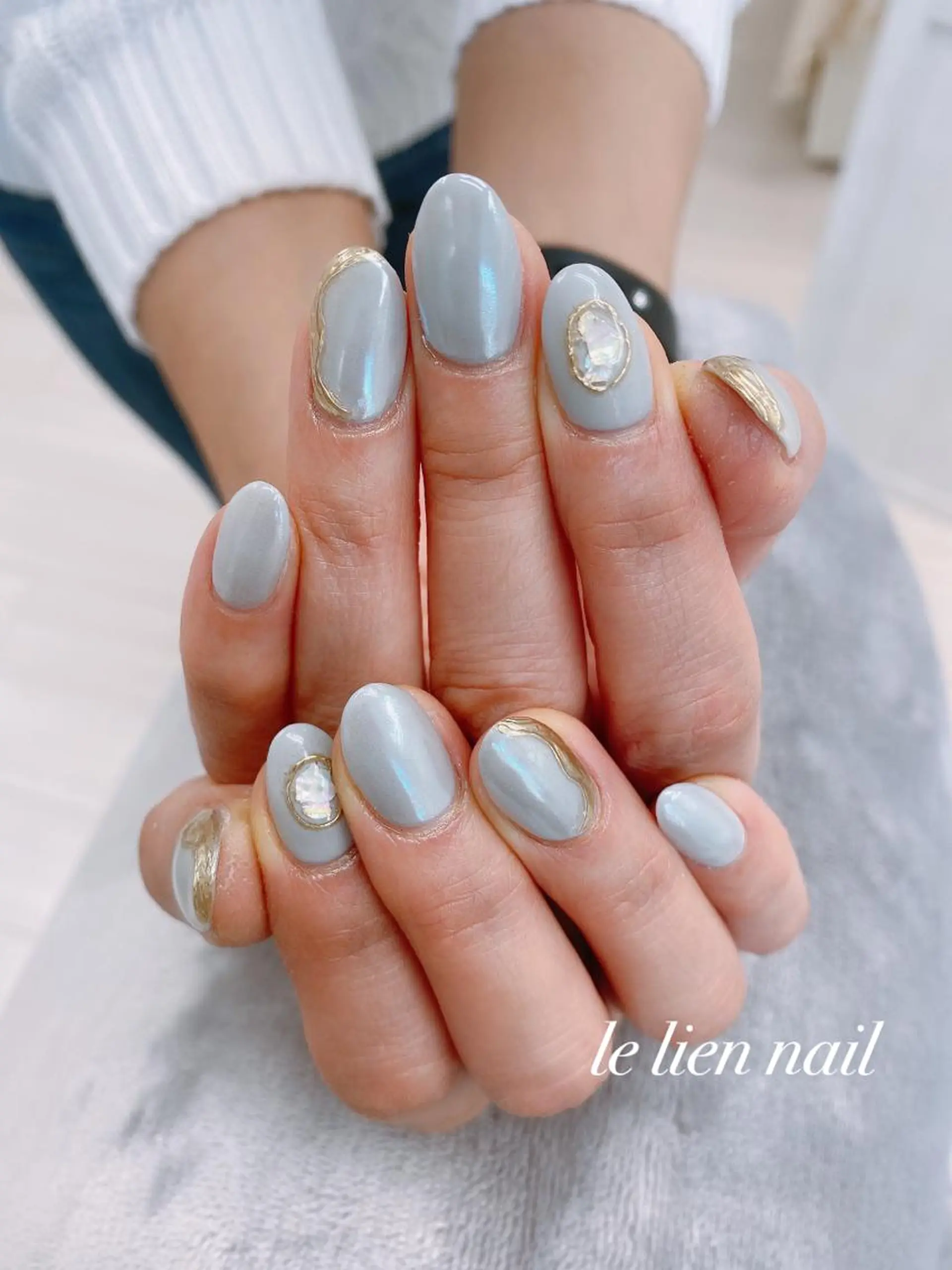 ネイル オーロラネイル ミラーネイル ニュアンスネイル 冬ネイル ハンドネイル le lien nailのネイルデザイン