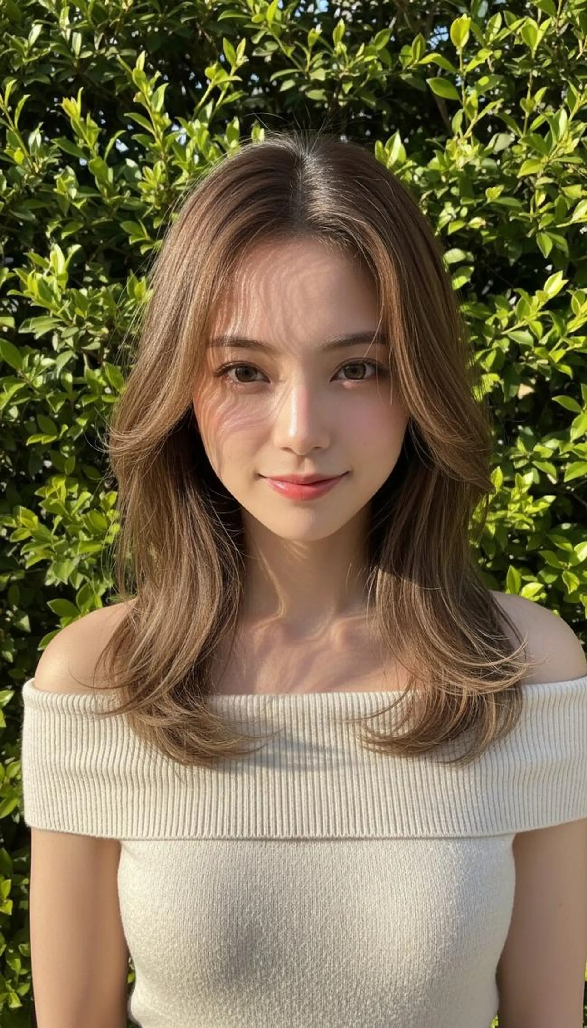 ミディアム パーマ カラー ベージュカラー 透明感カラー レイヤーカット 小顔カット カット ヘアカラー トリートメント さく/髪質改善× 縮毛矯正/町田のヘアスタイル