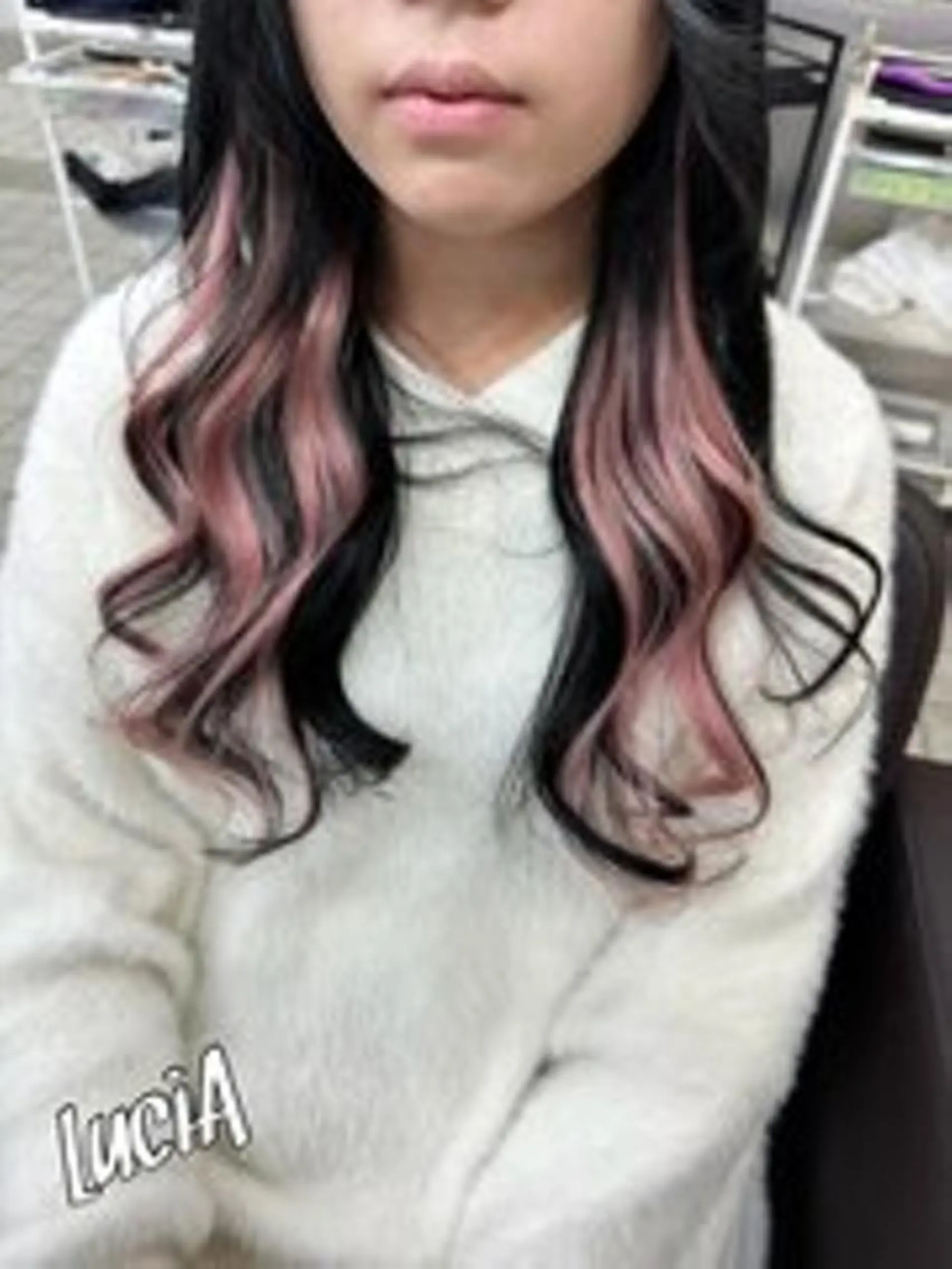 カラー ロング ヘアアレンジ シールエクステ 黒髪 ブリーチ ダブルカラー ハイトーンカラー LuciAエクステ カラー3500セラのヘアスタイル