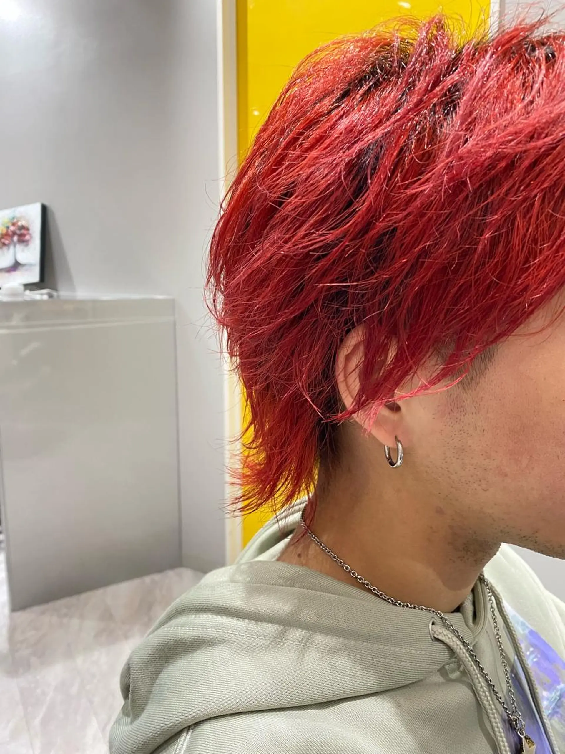 ショート カラー メンズ メンズブリーチ メンズウルフカット ブリーチ レッドカラー ウルフカット Riganuts池袋 Hayato✂︎のヘアスタイル