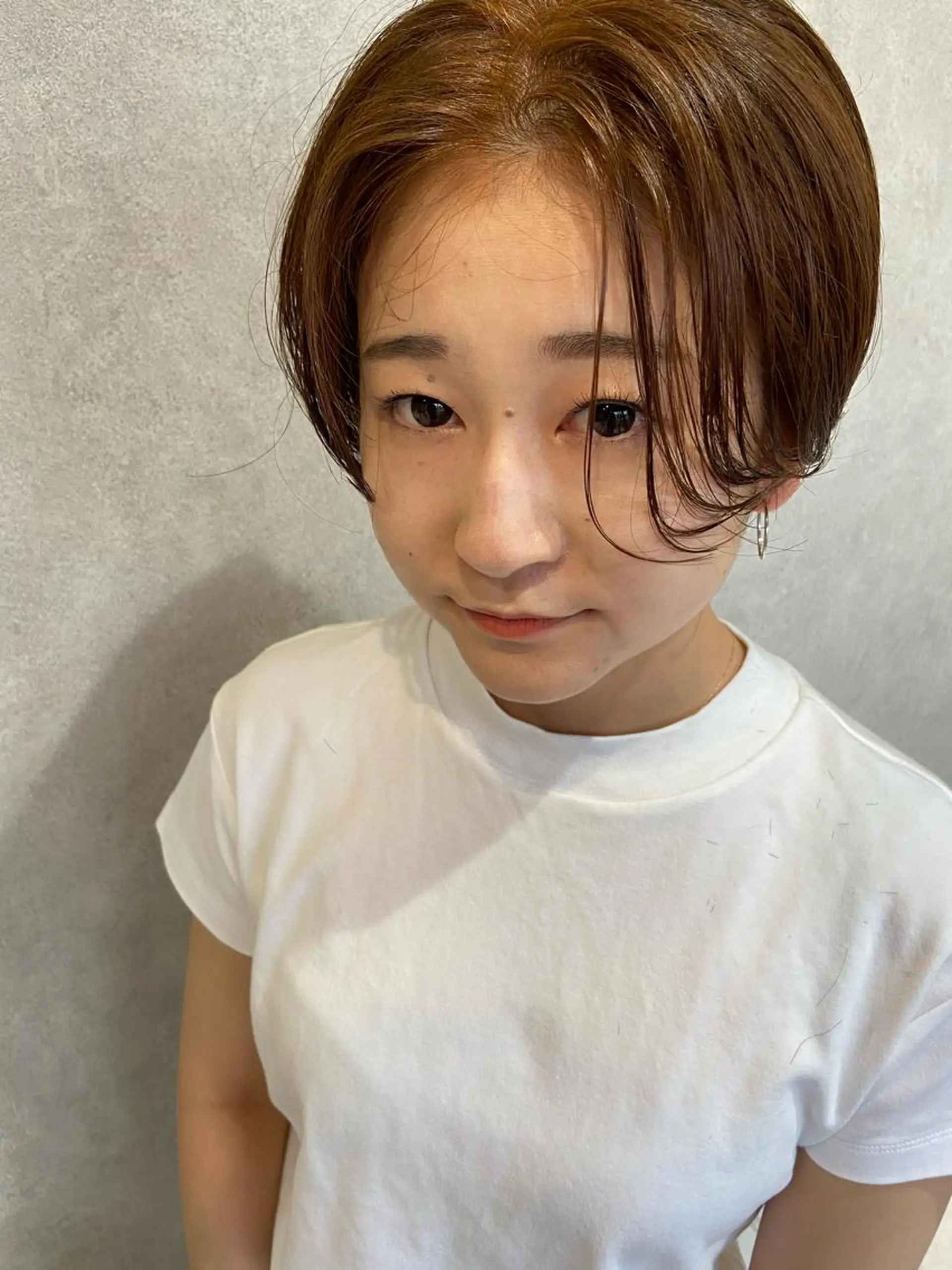 ショート 切りっぱなしボブ ハンサムショート オレンジブラウン ボブ ハイライト カット ヘアカラー トリートメント TECHRISE刈谷所属・田中 大貴のヘアスタイル