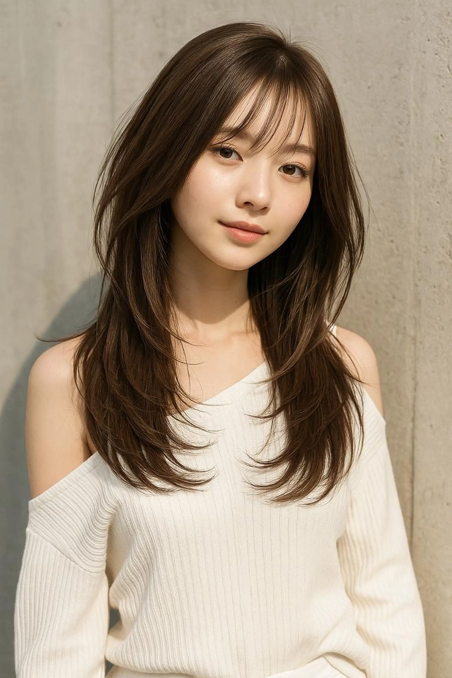 セミロング カラー 透明感カラー 顔周りカット レイヤーカット 小顔カット カット ヘアカラー 縮毛矯正 トリートメント さく/髪質改善× 縮毛矯正/町田のヘアスタイル
