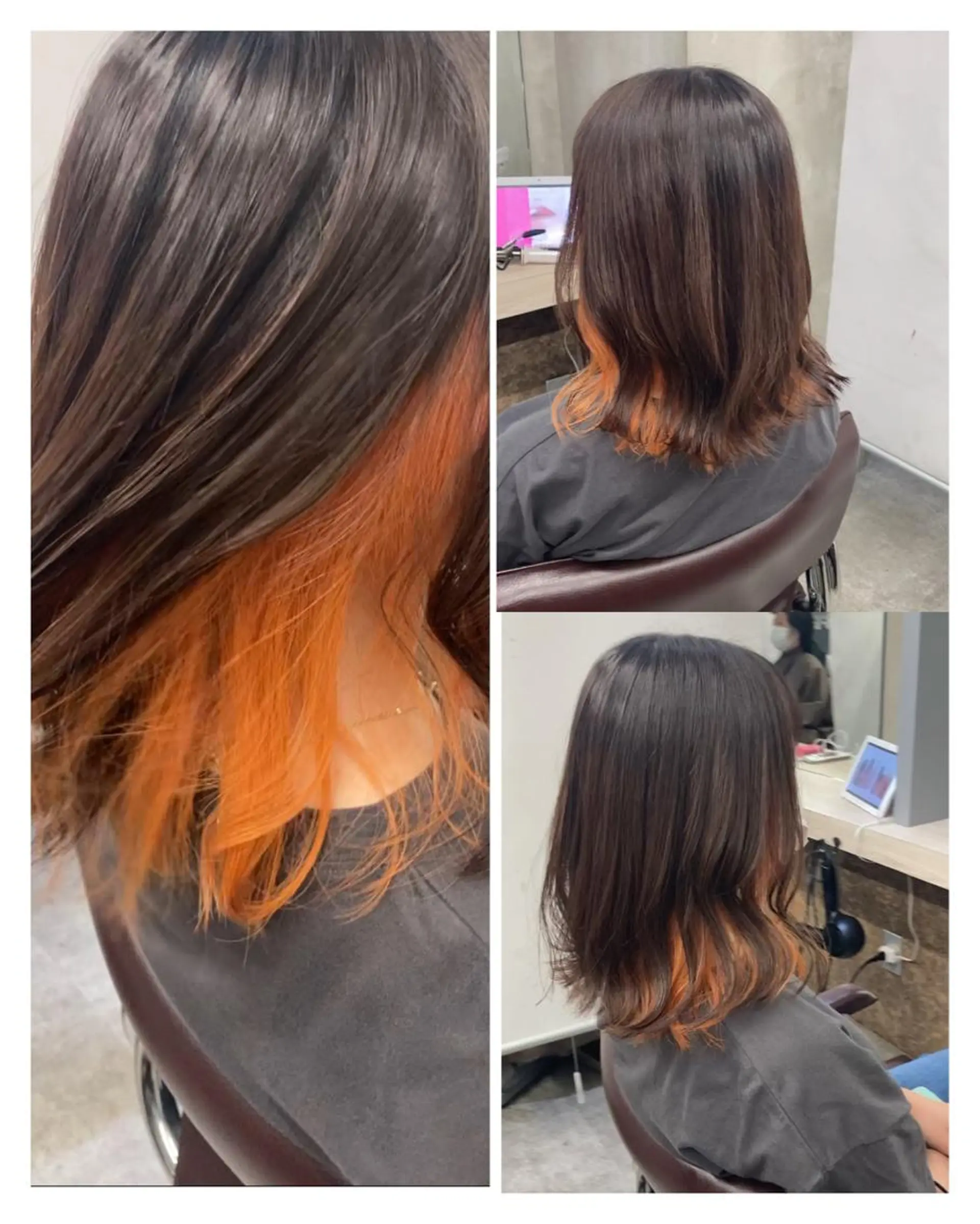 ミディアム カラー インナーカラー オレンジ カット ヘアカラー ブリーチ&似合せボブ 田中寛十のヘアスタイル