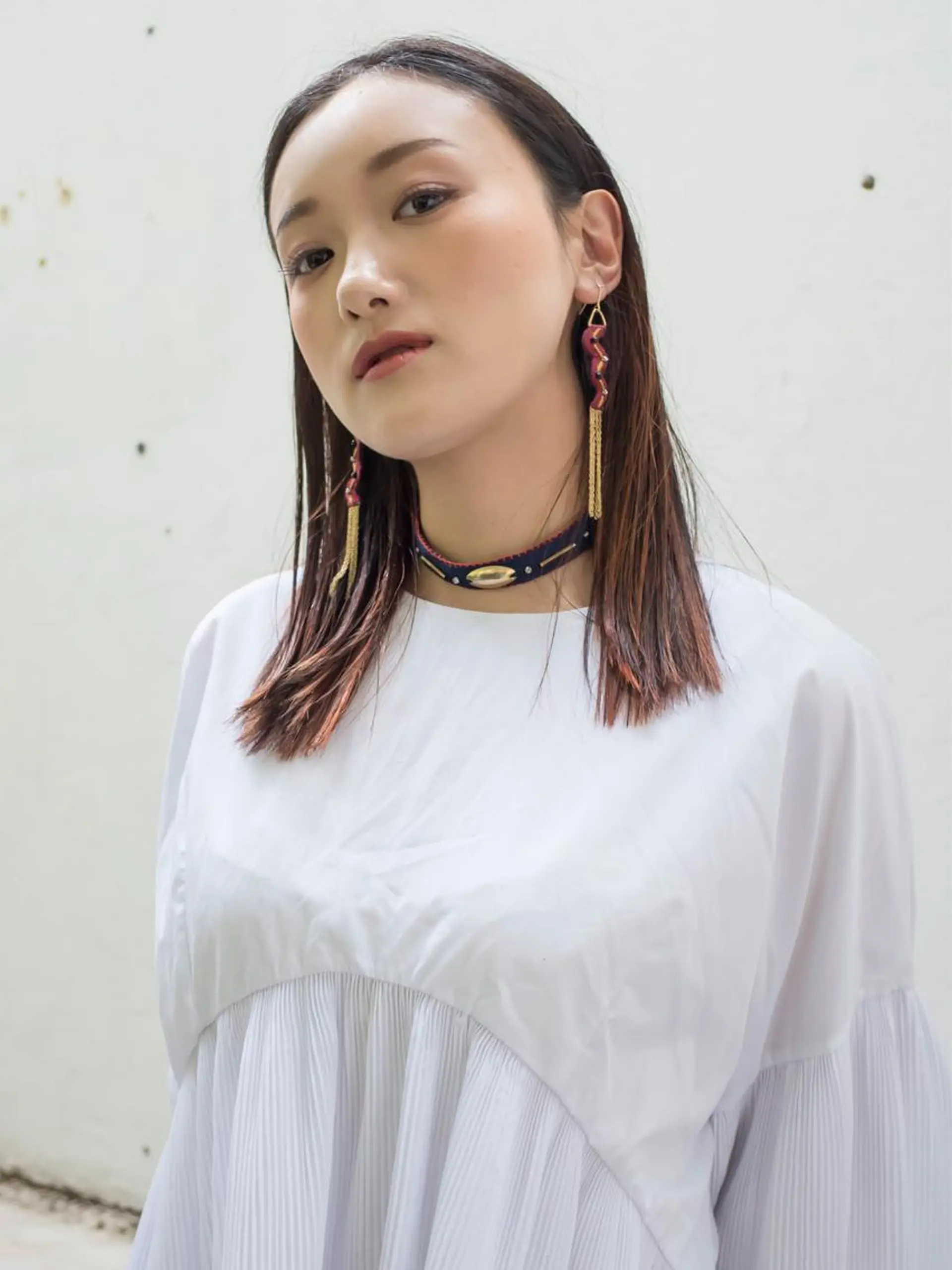 カラー ハイライトカラー オレンジ nuu所属・💜ショート💜 ウルフ、ボブ二色亜美のヘアスタイル