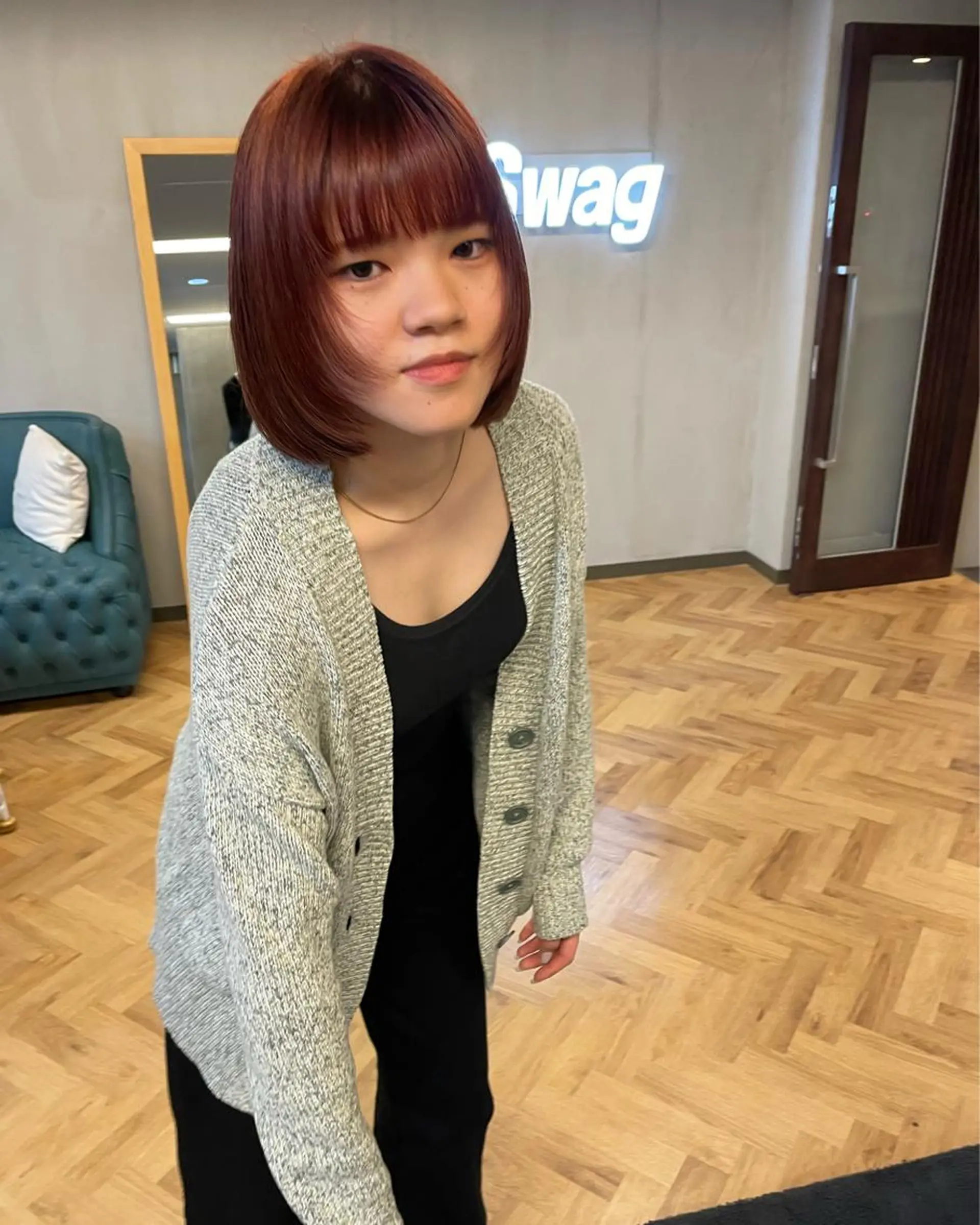 ミディアム カラー パーマ ヘアアレンジ メンズ キッズ ネイル マツエク・マツパ アイブロウ カシス オレンジ カラーマツエク オレンジ カット ヘアカラー トリートメント tatsumi/ボブ ウルフ/レイヤーのヘアスタイル