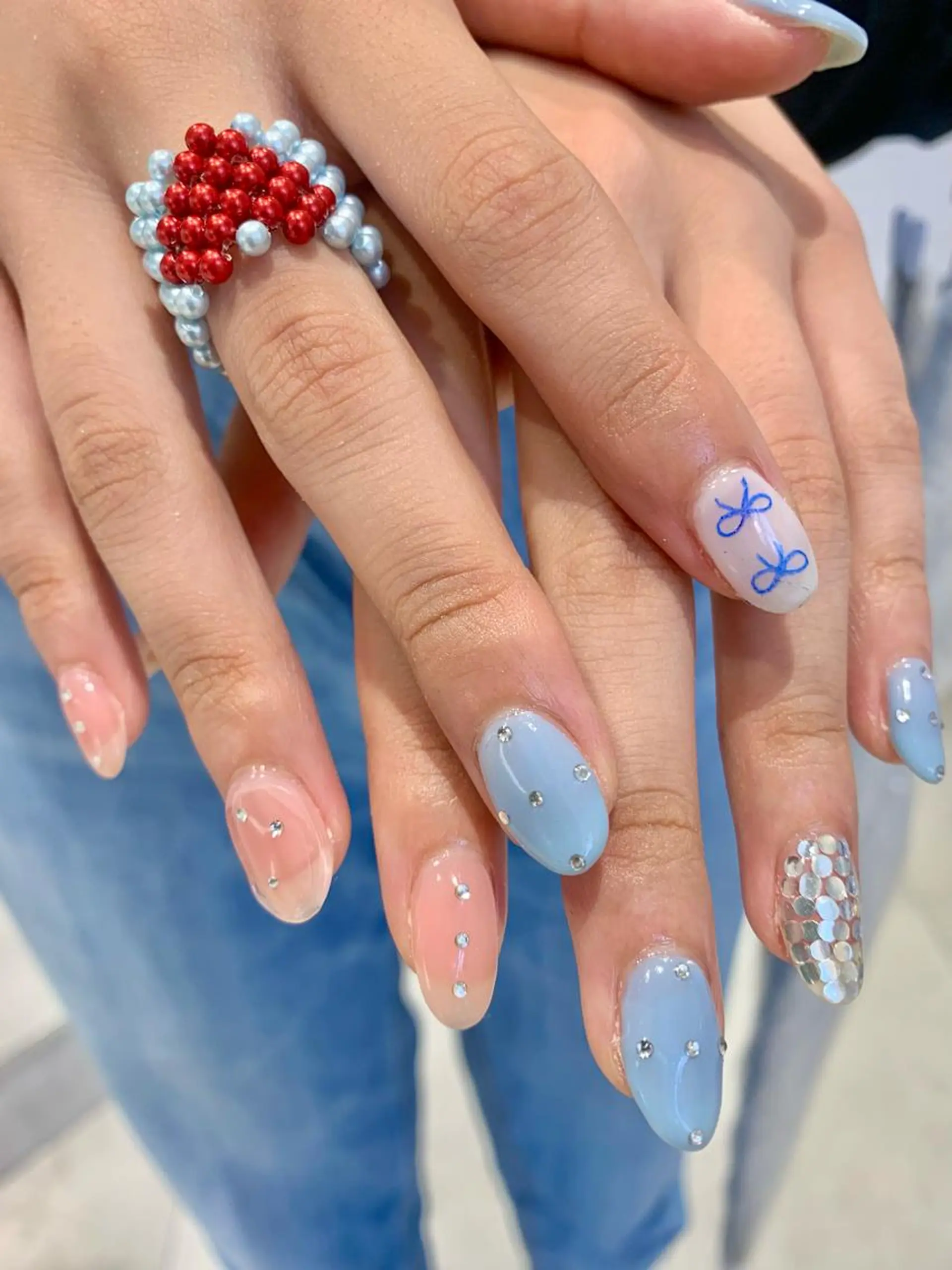 ネイル アートネイル ジェルネイル パラジェル リボン シンプルネイル ハンドネイル Kureha/ネイル トレンドヘアのヘアスタイル