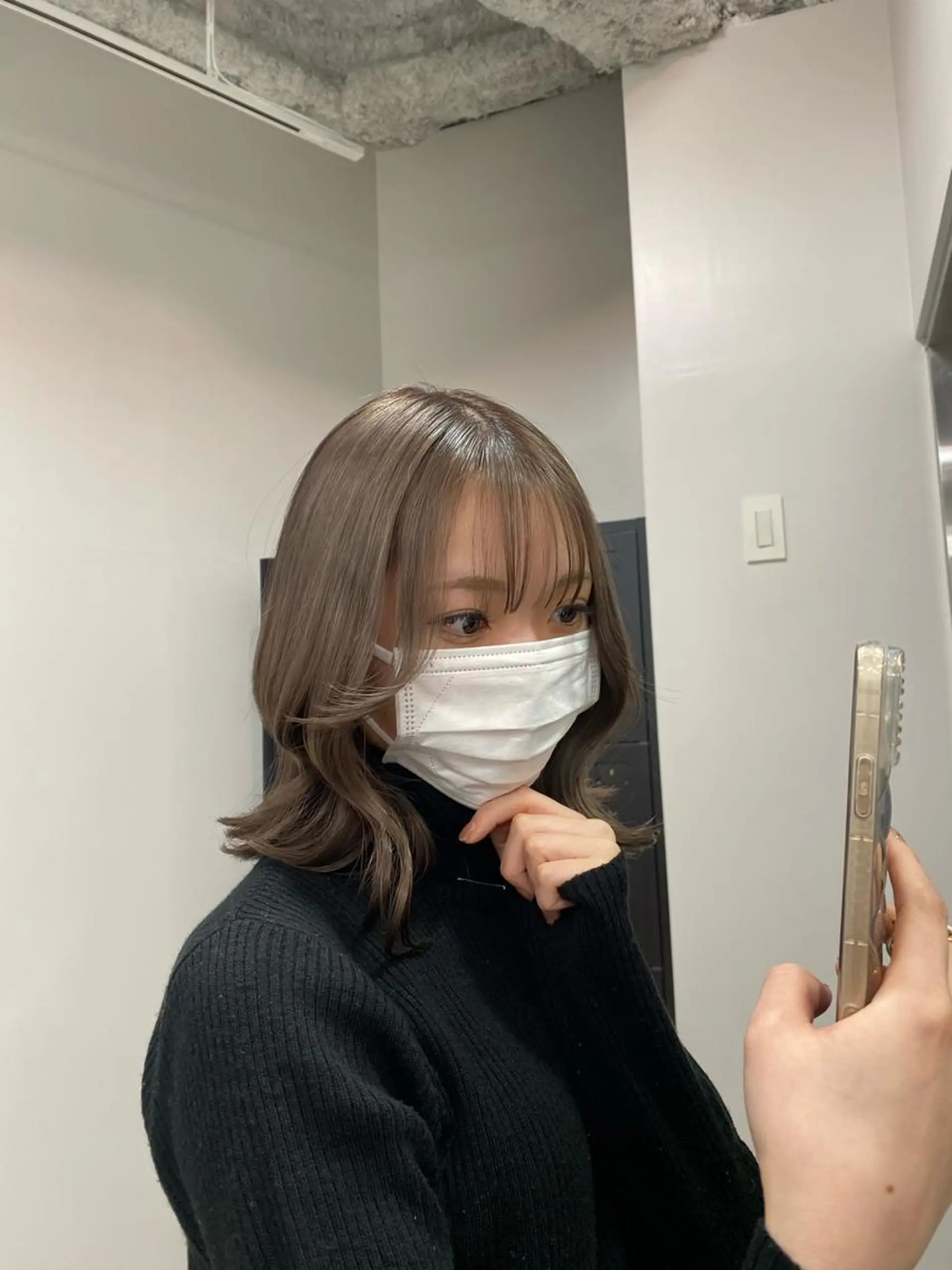 ミディアム カラー ブリーチ 透明感カラー グレージュ 名古屋栄♡PELE 上品な透明感ベージュのヘアスタイル