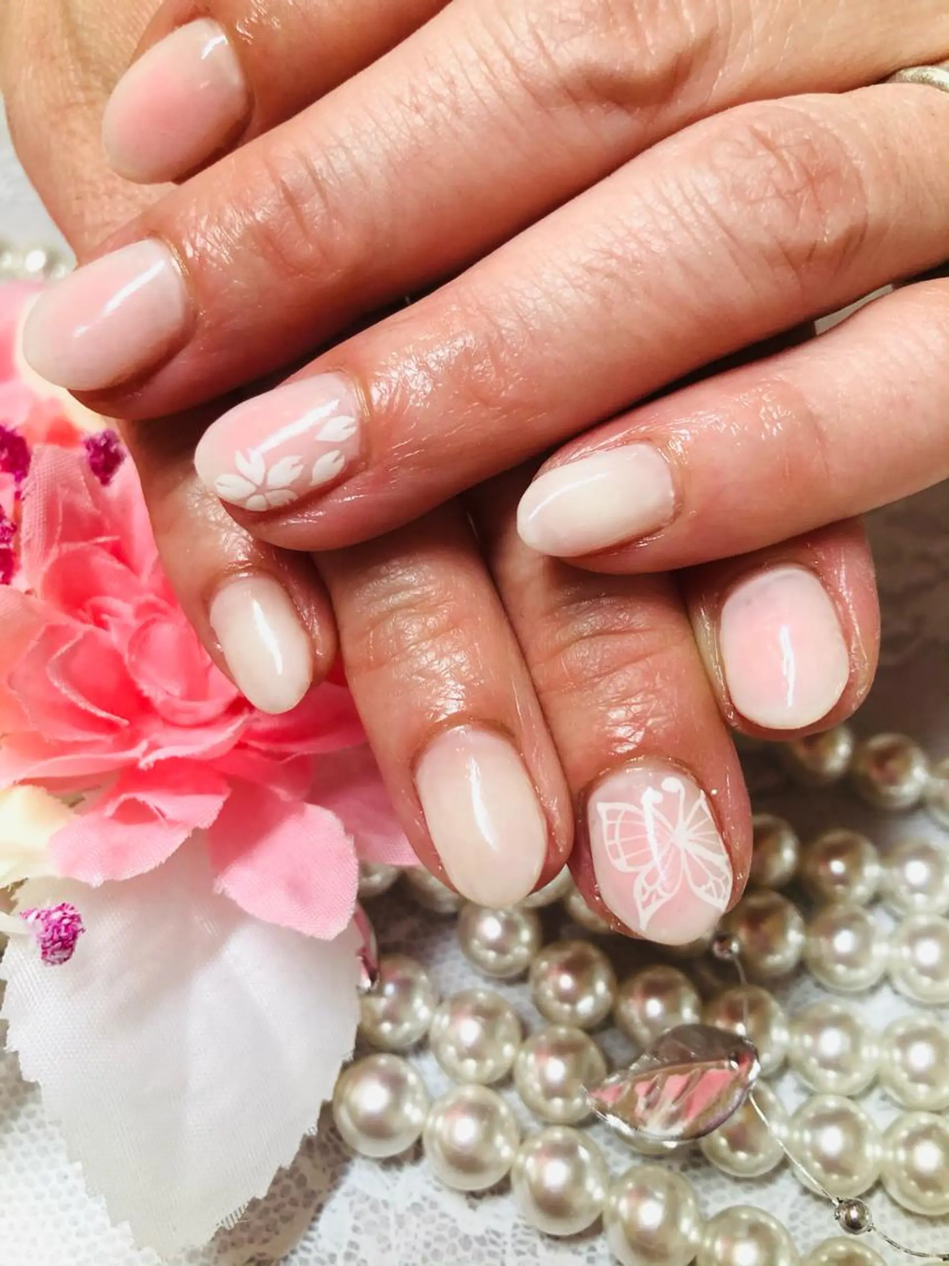 ネイル マツエク・マツパ 桜ネイル オフィスネイル シンプルネイル プライベートサロン HA♥NAのマツエク・マツパデザイン