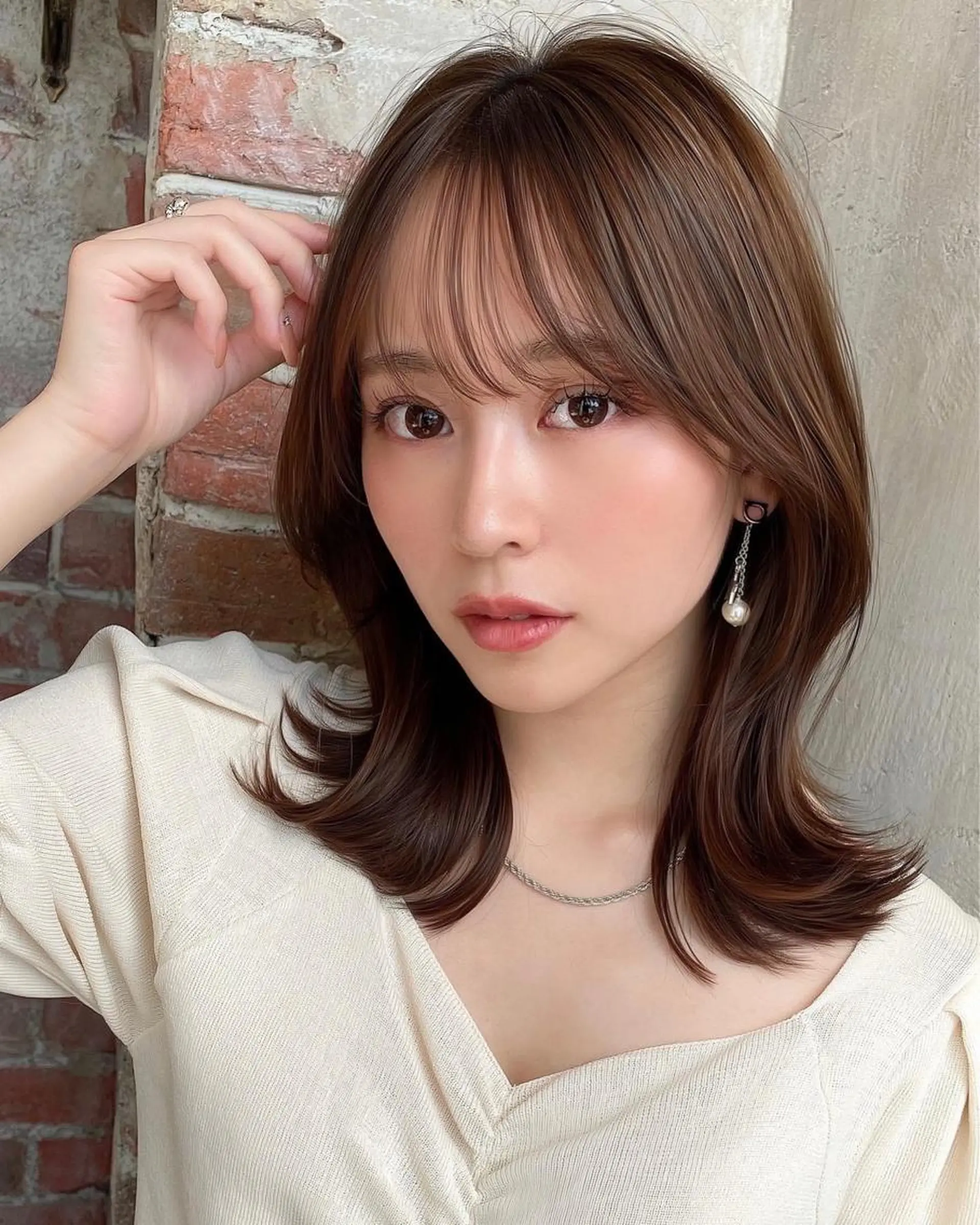 ミディアム くびれヘア 髪質改善 縮毛矯正 カット ヘアカラー トリートメント 🧡くびれヘア/前髪 顔周り🧡久原結衣のヘアスタイル