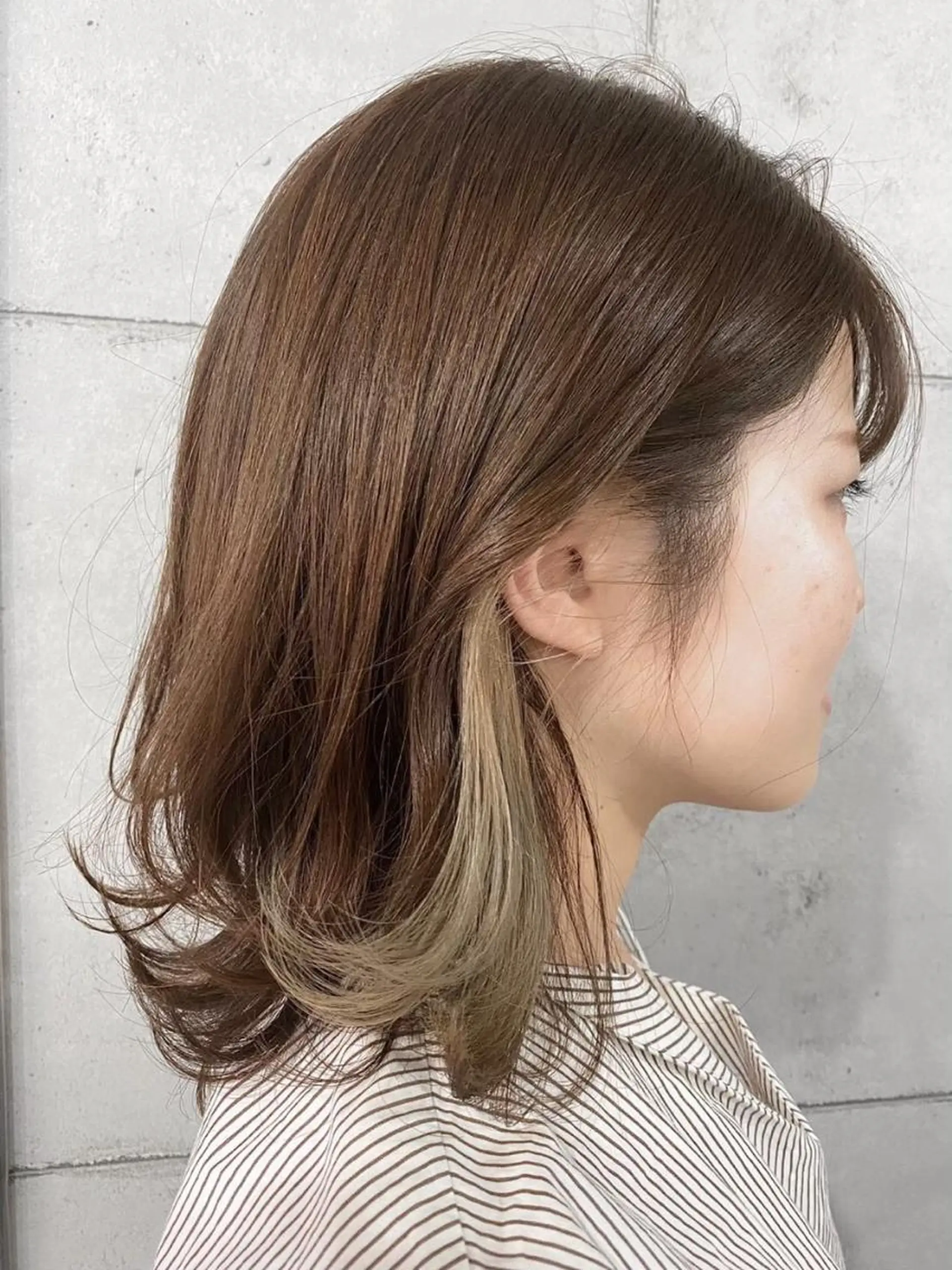 ミディアム カラー ヘアアレンジ キッズ アディクシーカラー バレイヤージュ ミストバング ベージュカラー 黒髪 カラー特化サロン梅田 Eir茶屋町/山下のヘアスタイル