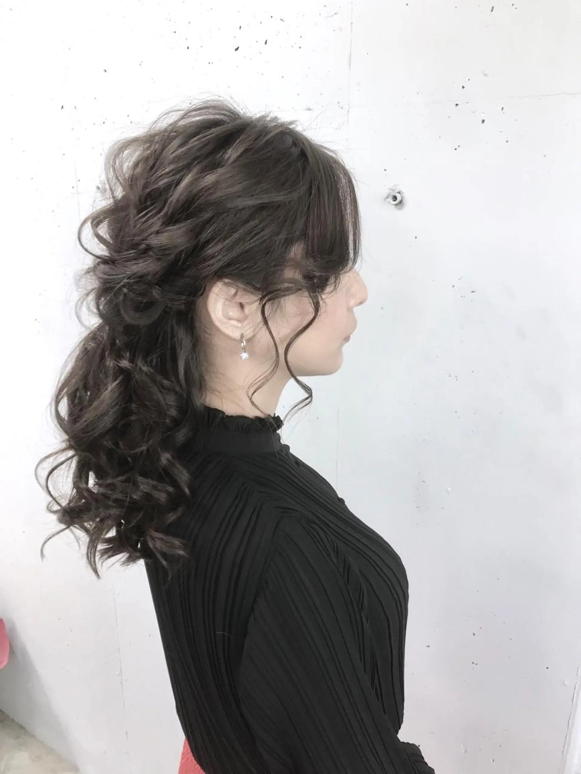 セミロング ヘアアレンジ ハーフアップ ヘアセット 新井 広樹のヘアスタイル