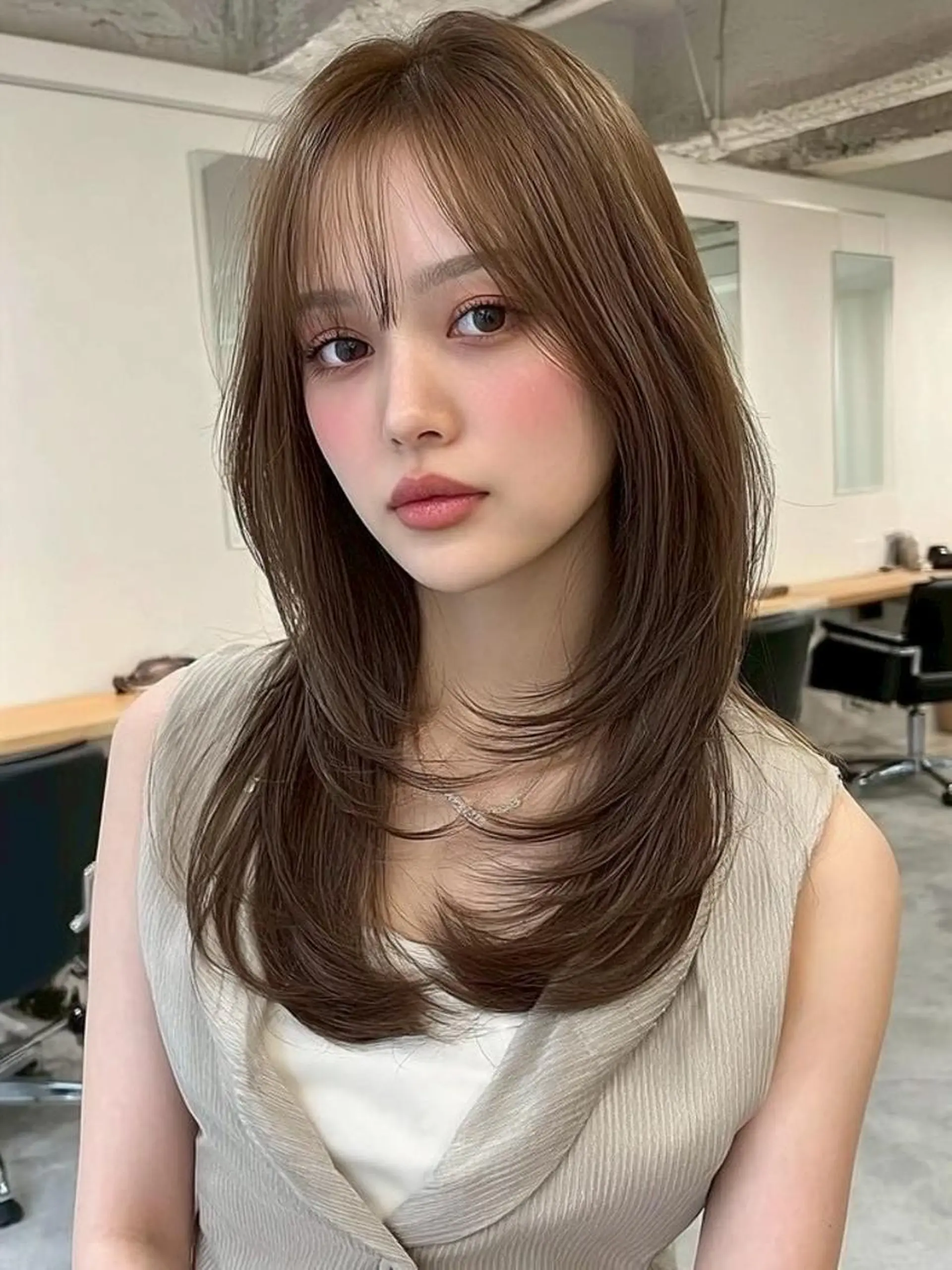 セミロング 韓国風ヘア レイヤーカット ヘアカラー 🌷HANA🌷 天王寺/ハイトーンのヘアスタイル