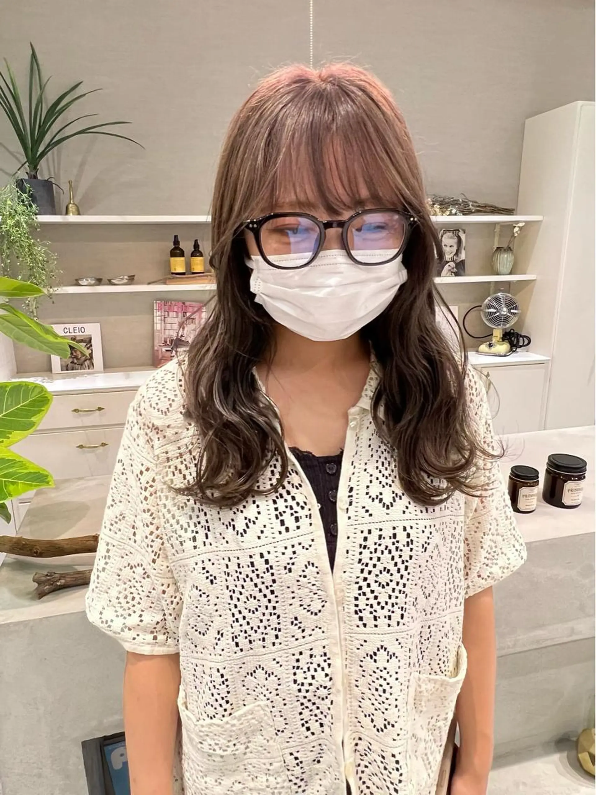 ロング ミストバング 韓国風カラー ボブ ハイライト 髪質改善 タナカ レイのヘアスタイル