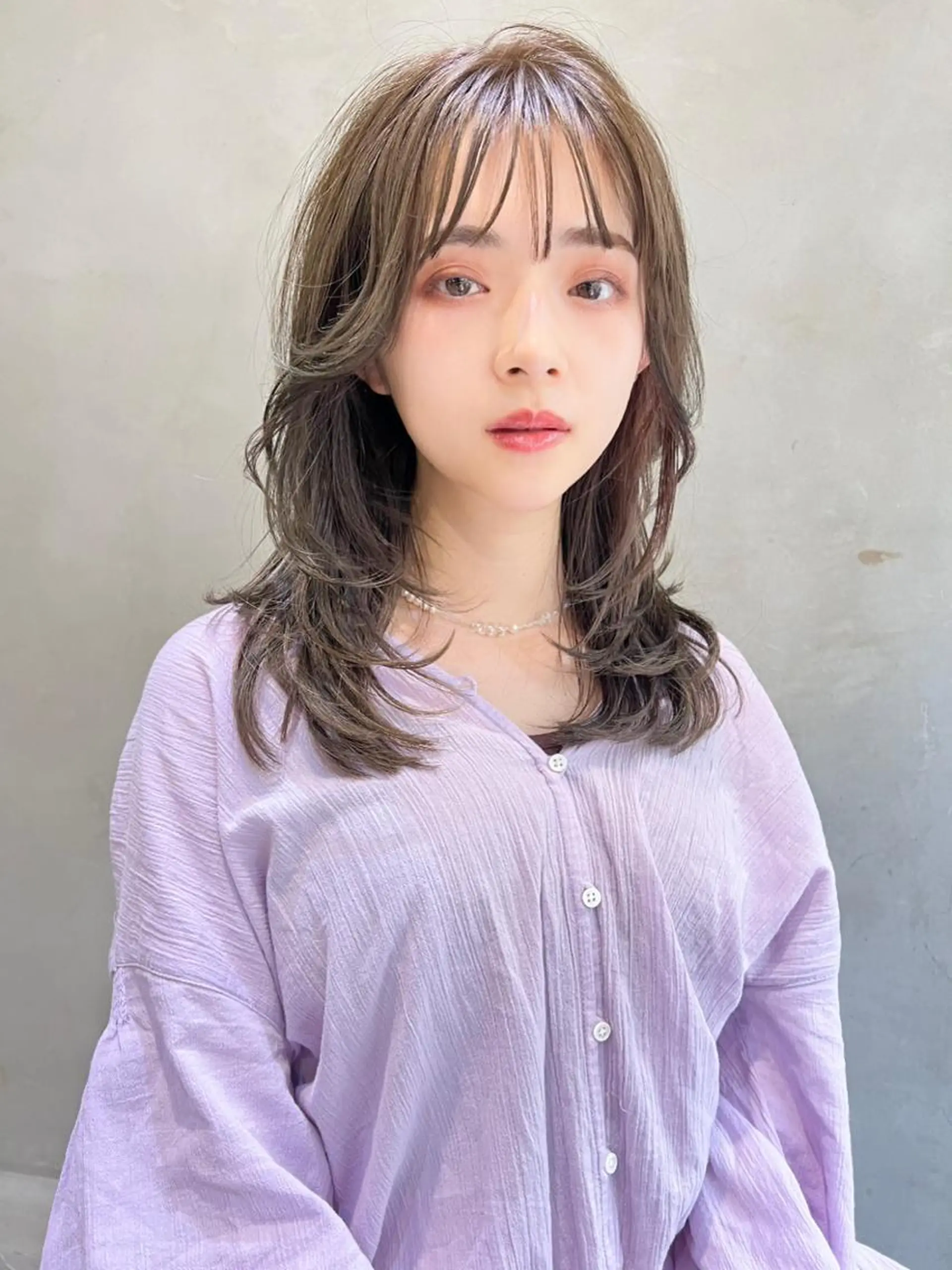 セミロング カラー ヘアアレンジ ベージュカラー ブラウンカラー ブラウンベージュ 顔まわりレイヤー 韓国風ヘア カット ヘアカラー トリートメント ヘアセット 金子 廉のヘアスタイル