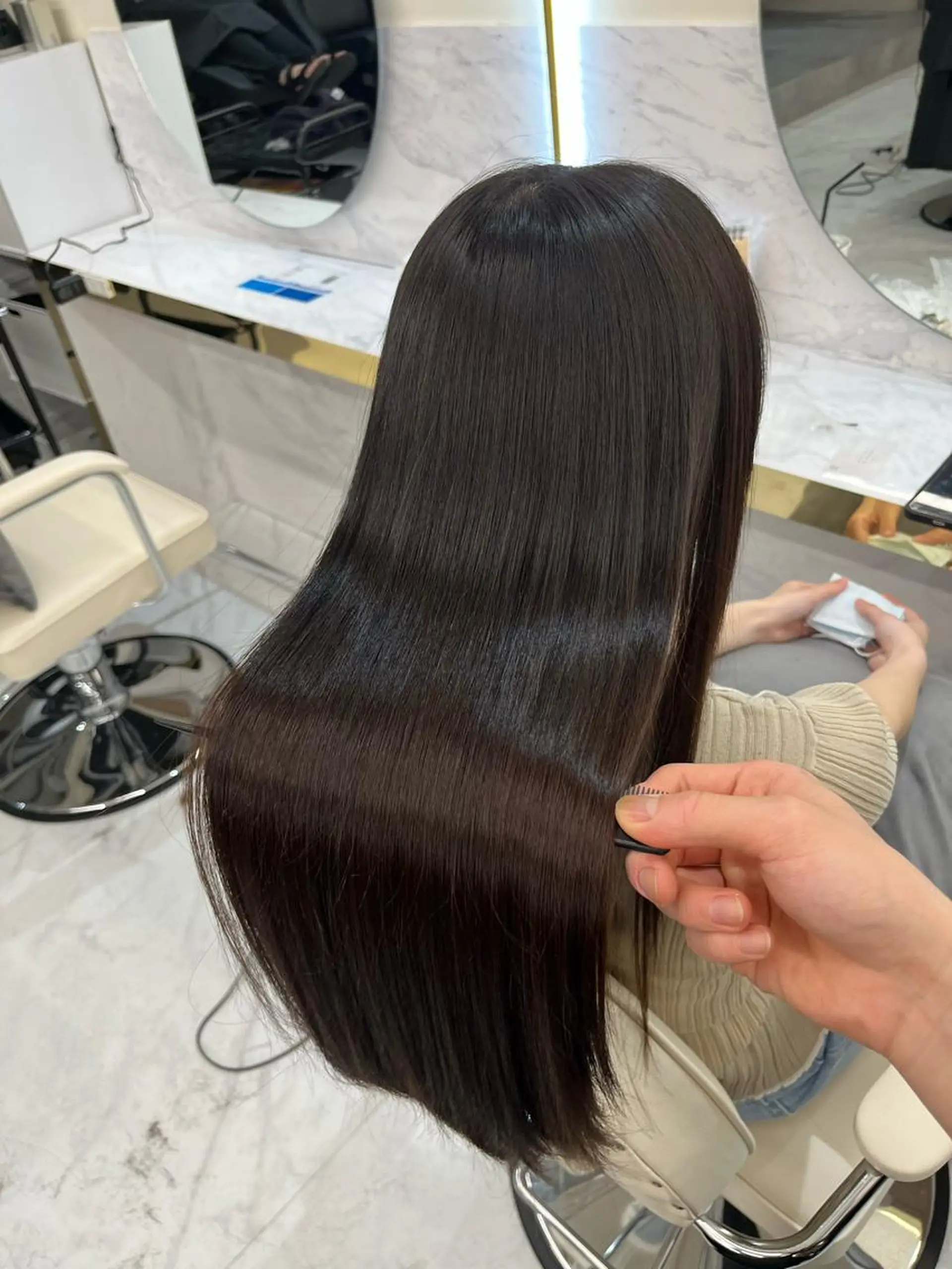 ロング カット 縮毛矯正 トリートメント 韓国風🫧髪質改善 村上　蒼生のヘアスタイル