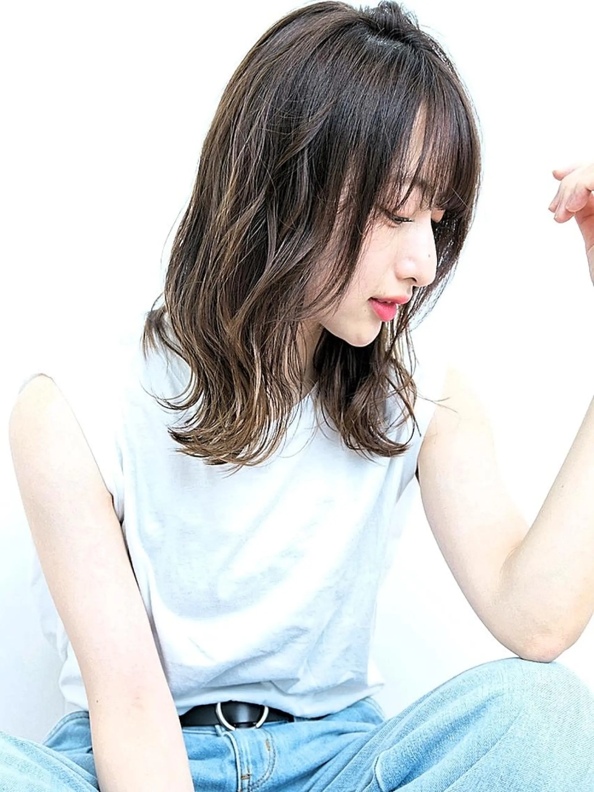 ミディアム カラー パーマ ヘアアレンジ 透明感カラー 小顔カット 🌿flencia 丸　和博🌿のヘアスタイル
