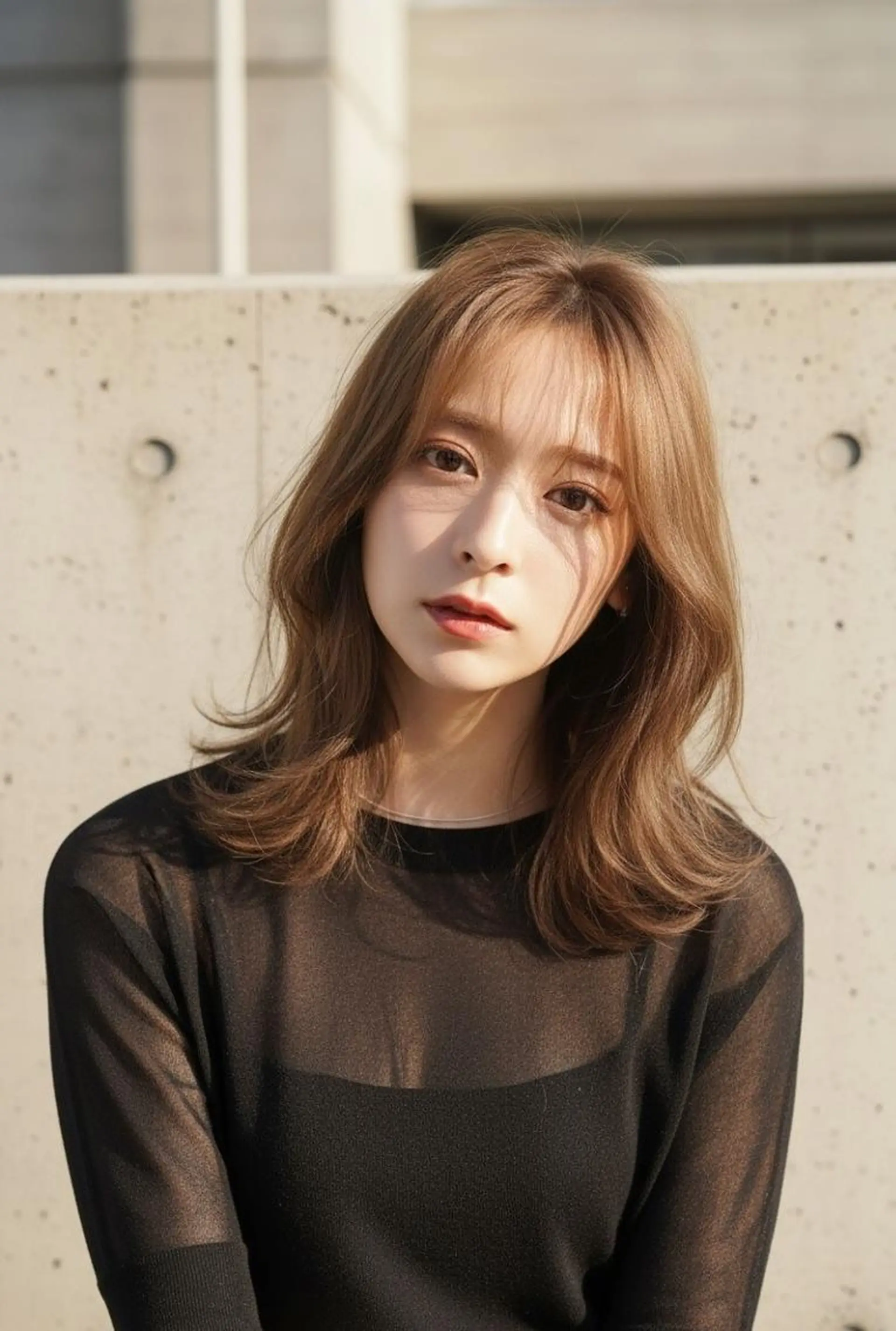 カラー ミディアム パーマ ベージュカラー 透明感カラー レイヤーカット 小顔カット カット ヘアカラー トリートメント ヘアセット さく/髪質改善× 縮毛矯正/町田のヘアスタイル