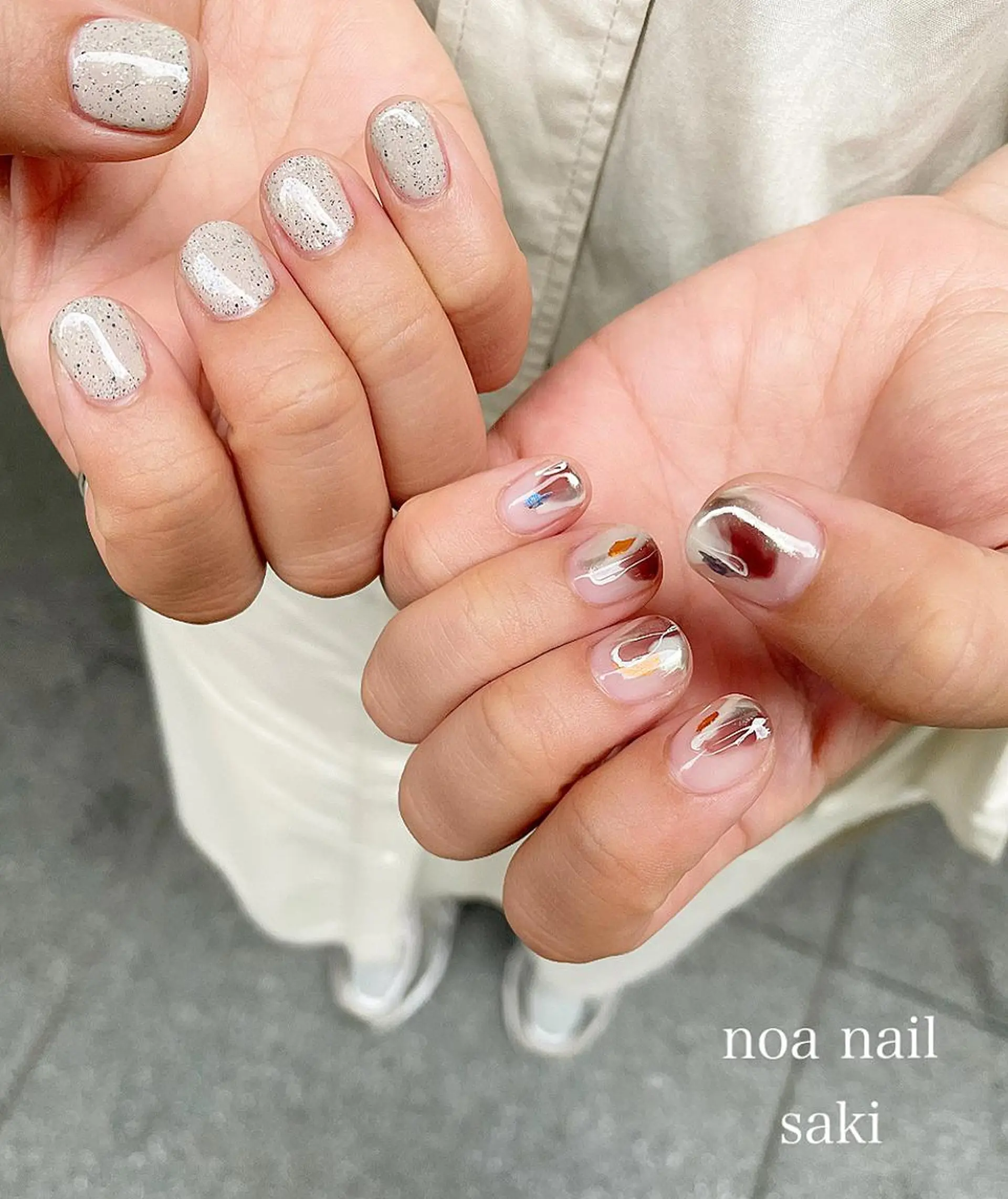 ネイル アートネイル オーロラネイル ジェルネイル 氷ネイル・うるうるネイル ミラーネイル nailsalon noa所属・nailist sakiのネイルデザイン