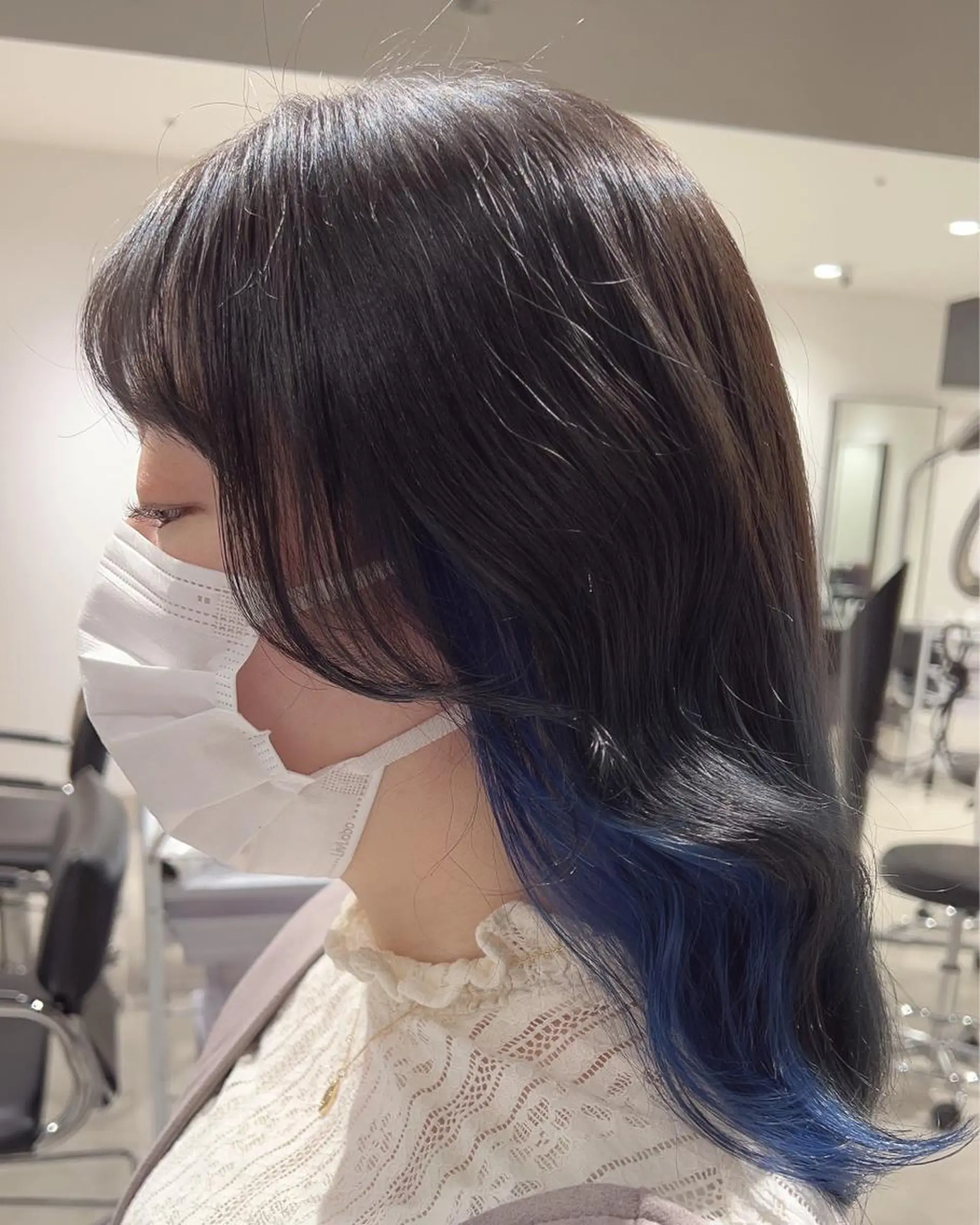 セミロング カラー 黒髪 ブルーカラー ブルーブラック カット ヘアカラー GO TODAY SHAIRE SALON 渋谷モディ所属・スキバサミを使わない カット🌼唯🌼のヘアスタイル