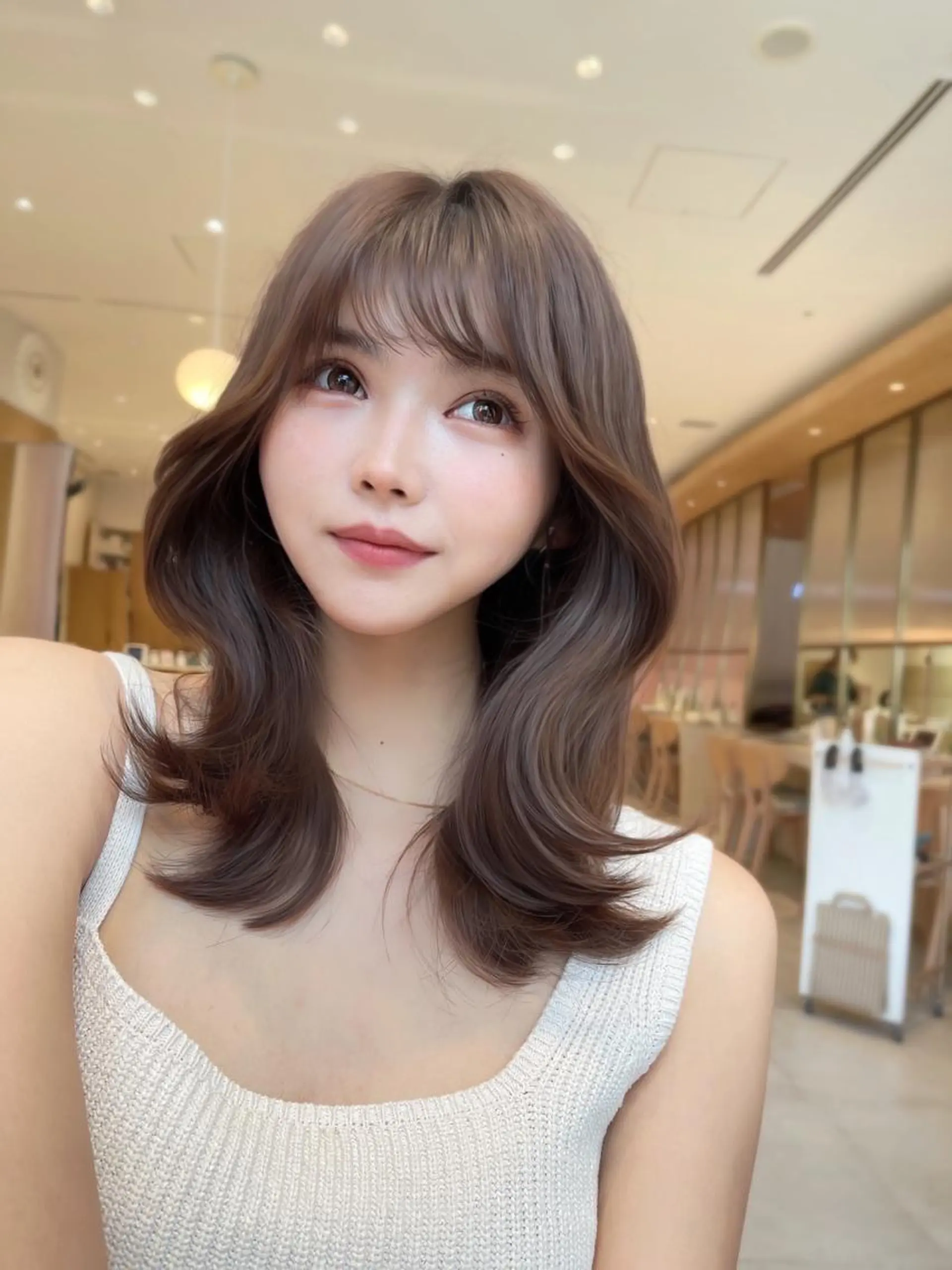 セミロング くびれヘア レイヤーカット 似合わせカット 小顔カット カット ヘアカラー トリートメント ボブパーマ ウルフパーマのヘアスタイル