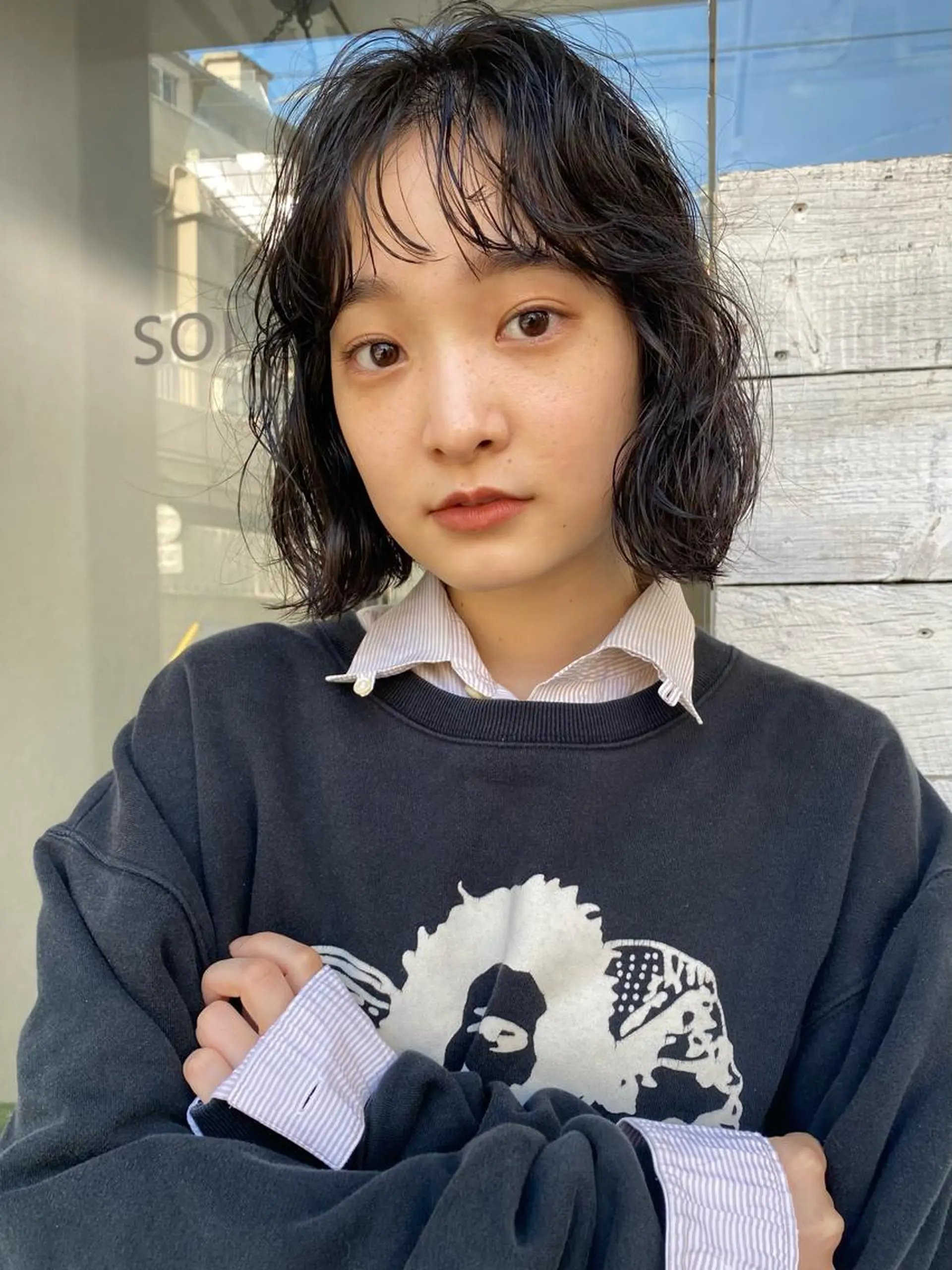 ミディアム パーマ ミディアムパーマ ボブ 森貴裕/ベージュ/ パーマ/オリーブのヘアスタイル