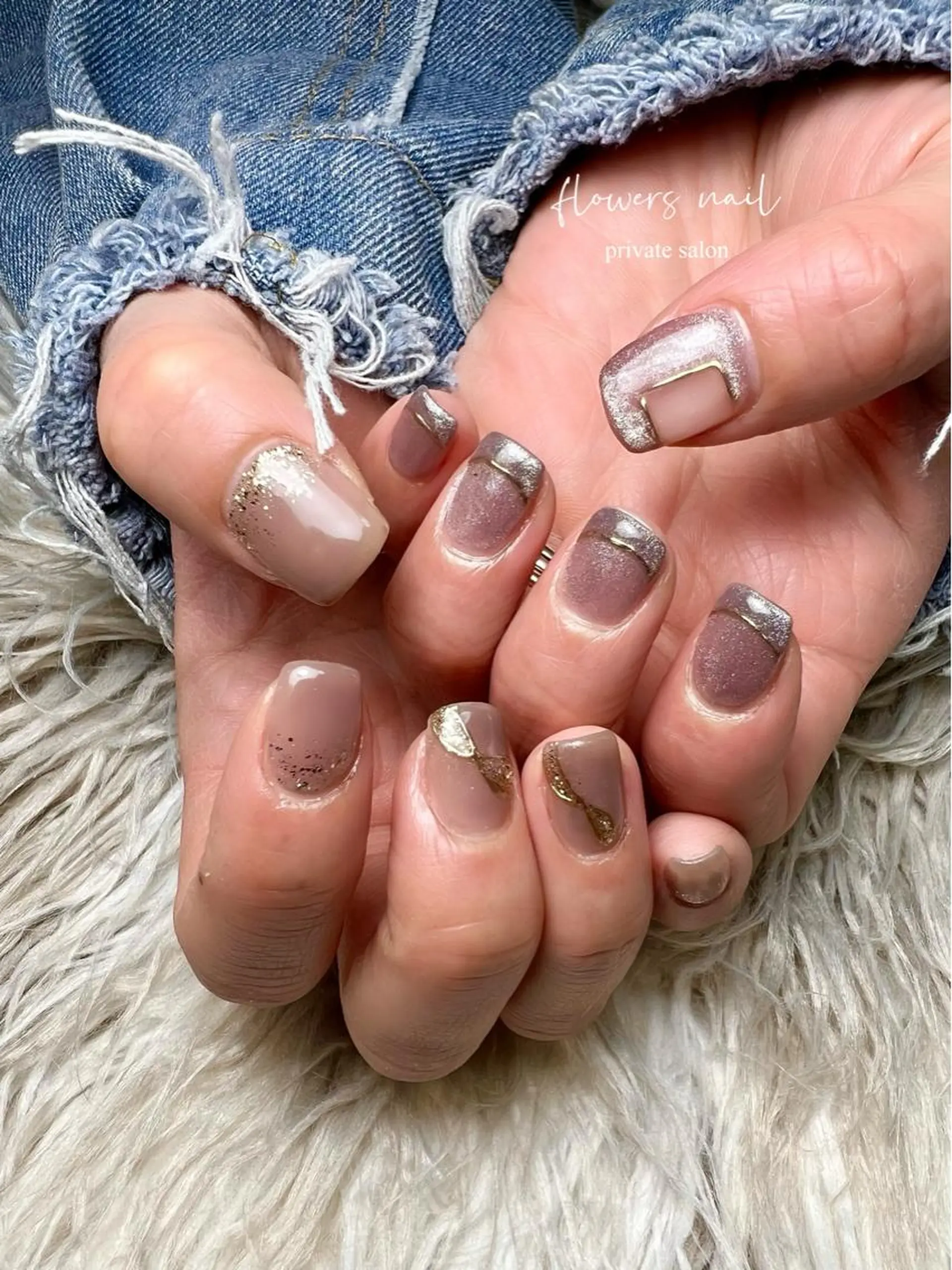 ネイル フレンチネイル ジェルネイル マグネットネイル マグネットフレンチ 持ち込み ハンドネイル flowers nailのネイルデザイン
