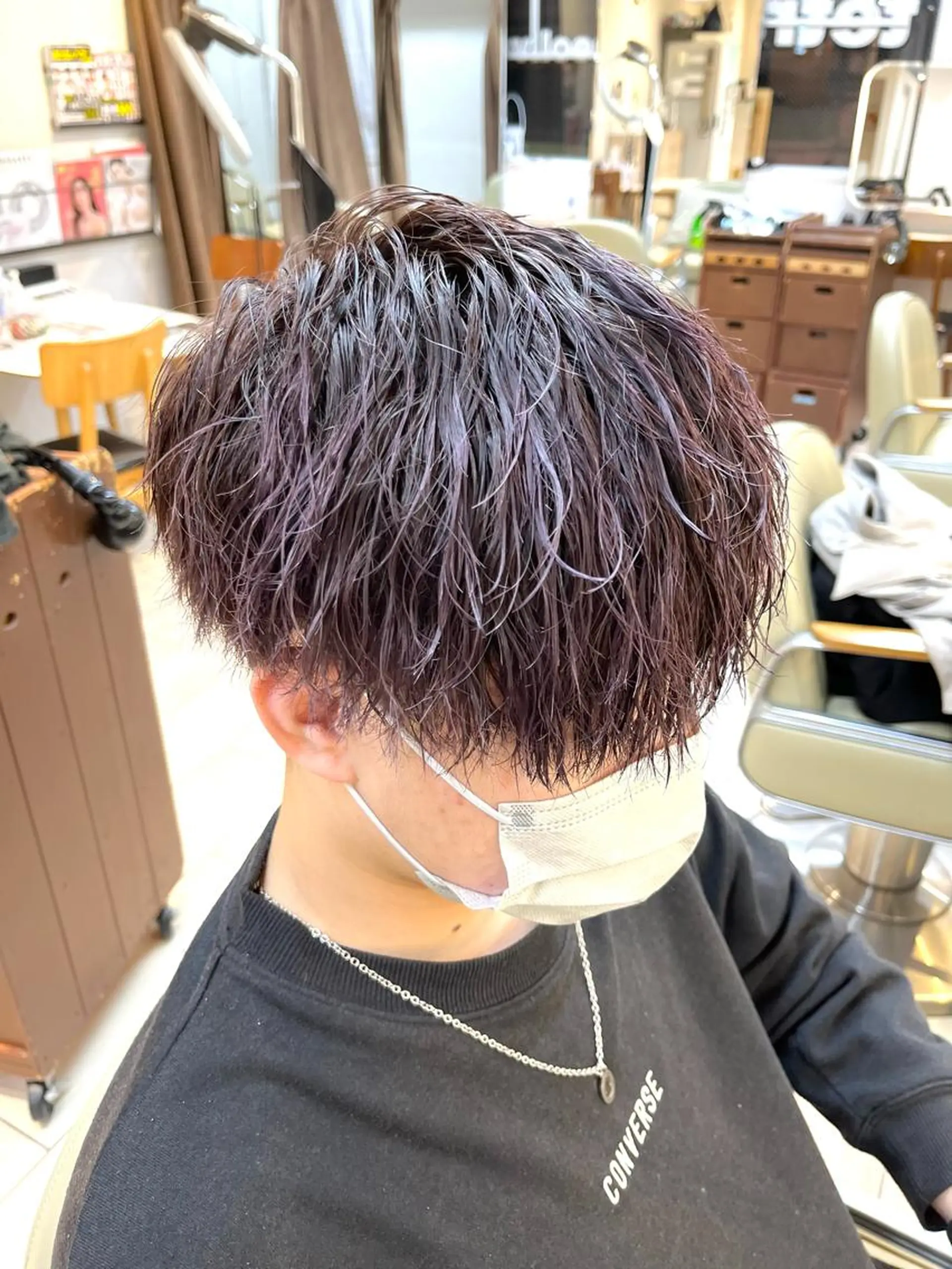カラー パーマ メンズ センターパート マッシュウルフ マッシュ メンズパーマ メンズツイストパーマ 田中 旭 横浜メンズ特化のヘアスタイル