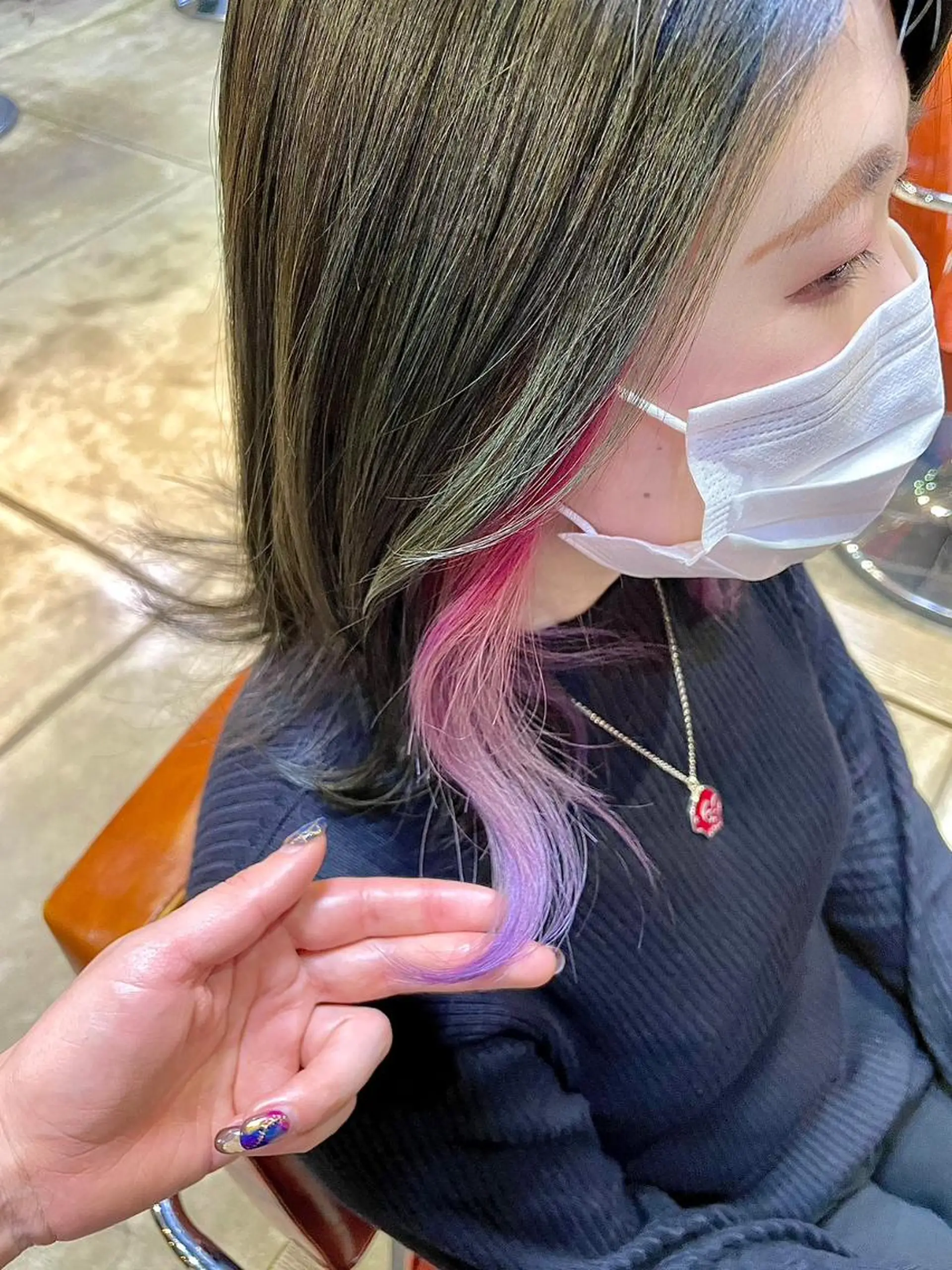 セミロング カラー パーマ ヘアアレンジ セミロングパーマ アディクシーカラー アッシュ バレイヤージュ ミストバング 初めでも安心🌟 newi町田✂のヘアスタイル