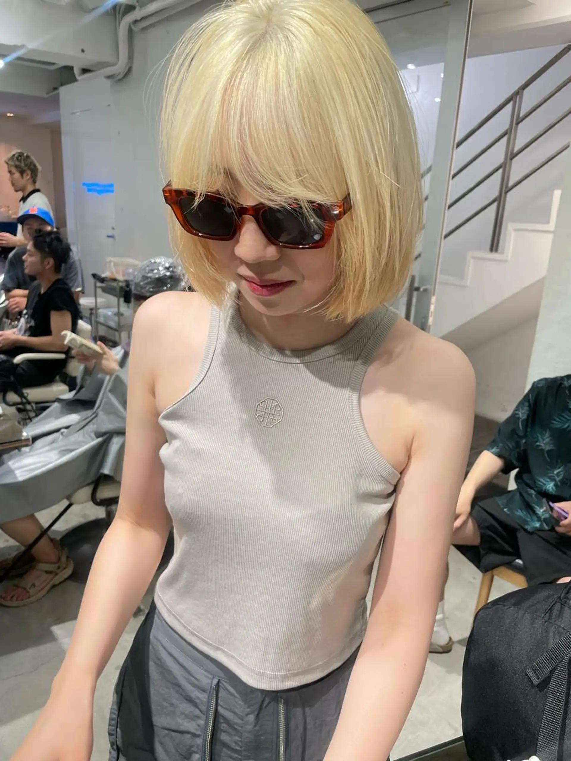 ミディアム カラー ミディアムパーマ バレイヤージュ ブリーチ ケアブリーチ デザインカラー スパイラルパーマ 🌐hina⭐️のヘアスタイル