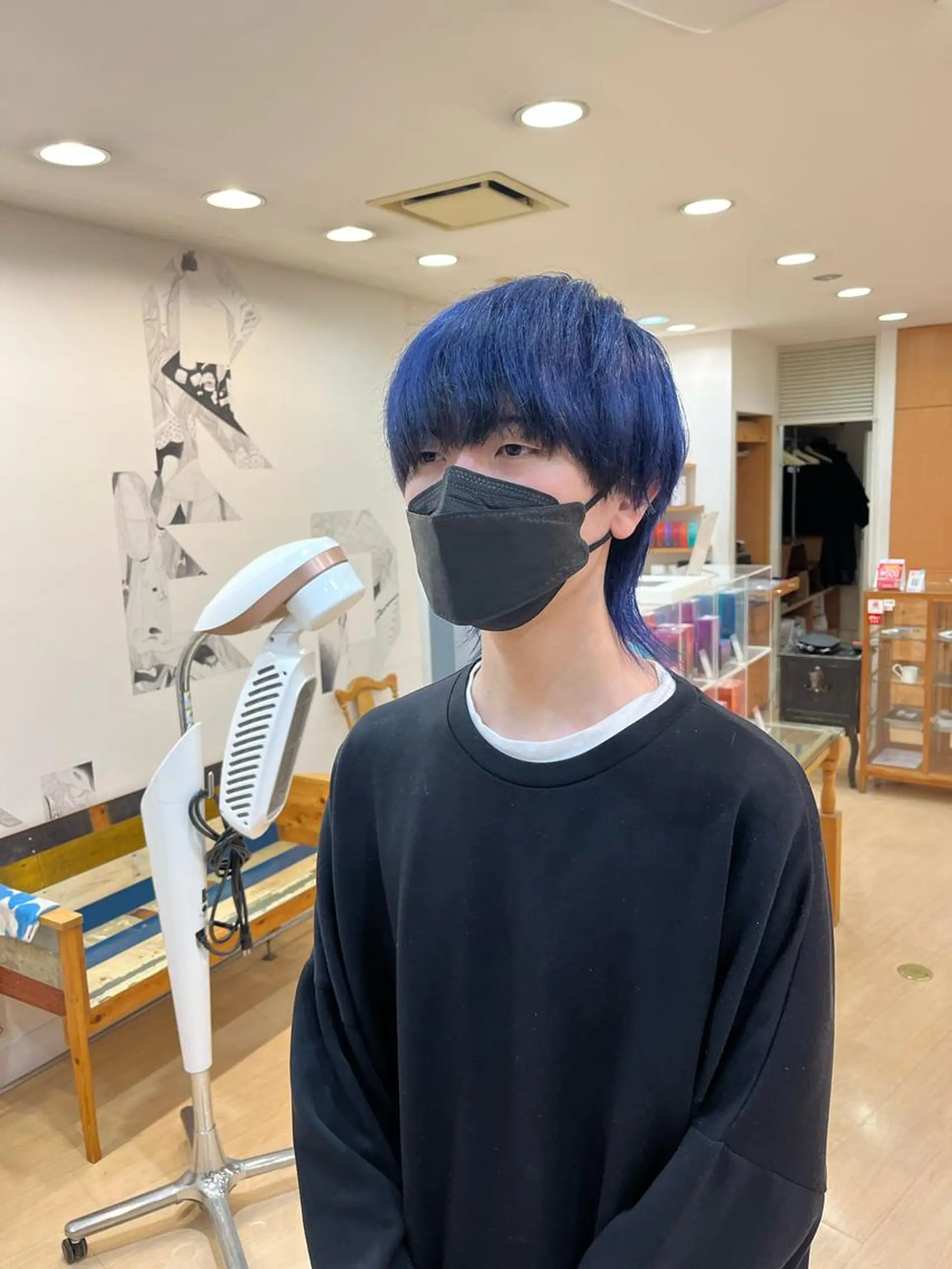 カラー メンズ マッシュウルフ マッシュ メンズウルフカット 黒髪 ブルーカラー カット ヘアカラー トリートメント 💠つたふうか/ 韓国/メンズヘア💠のヘアスタイル