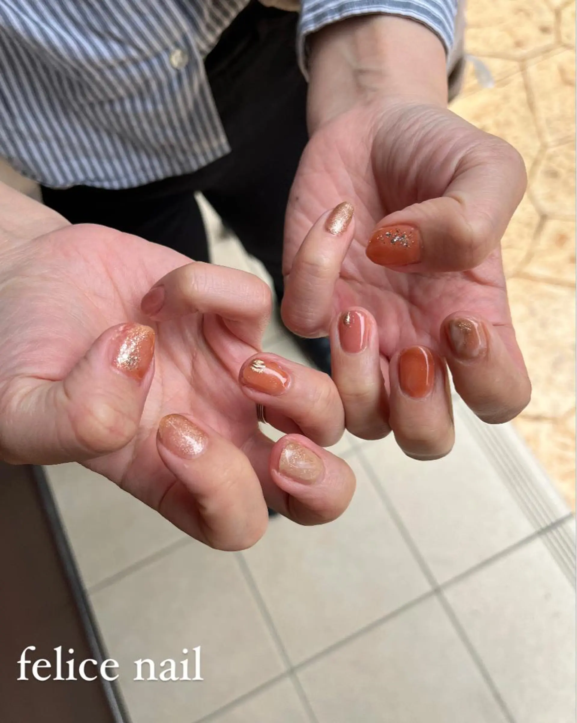ネイル ニュアンスネイル オレンジ ピンク felice nailのネイルデザイン