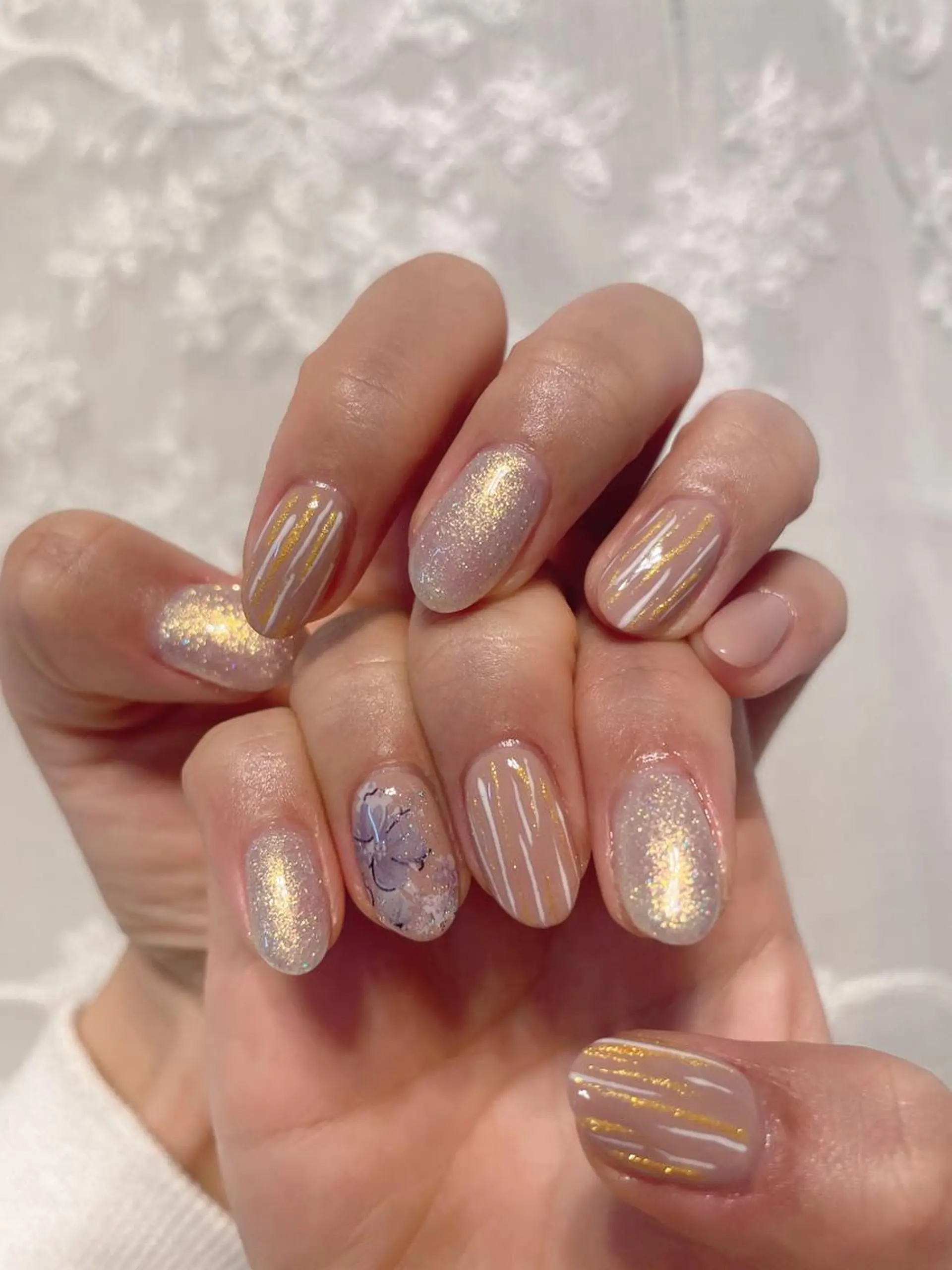 ネイル アートネイル ブルー ダブルフレンチ フレンチネイル ジェルネイル 森田(傅) 霞のネイルデザイン