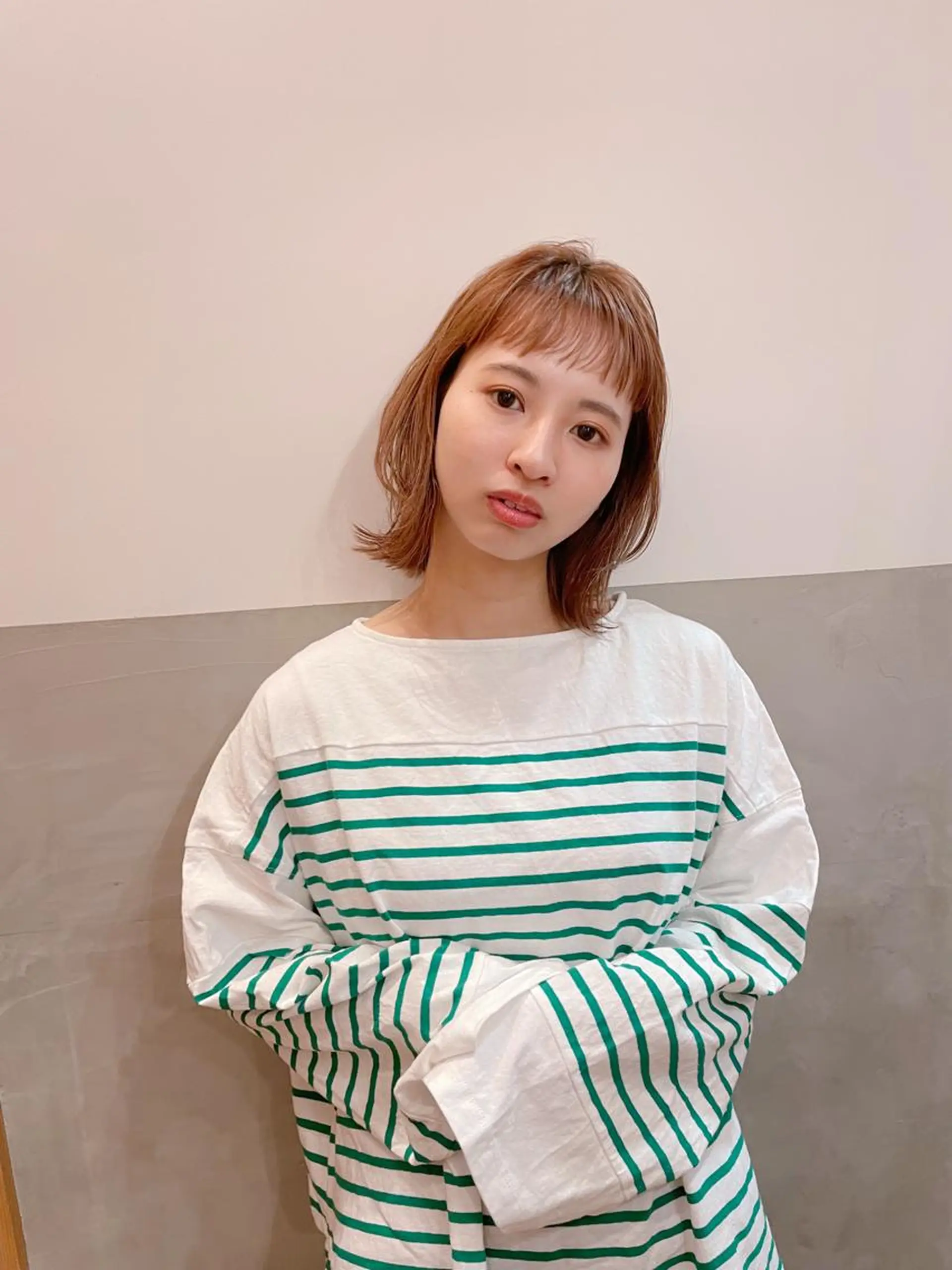 ミディアム オン眉 トリートメント カット はじめてパーマ/ 親しみやすさ/さくらのヘアスタイル