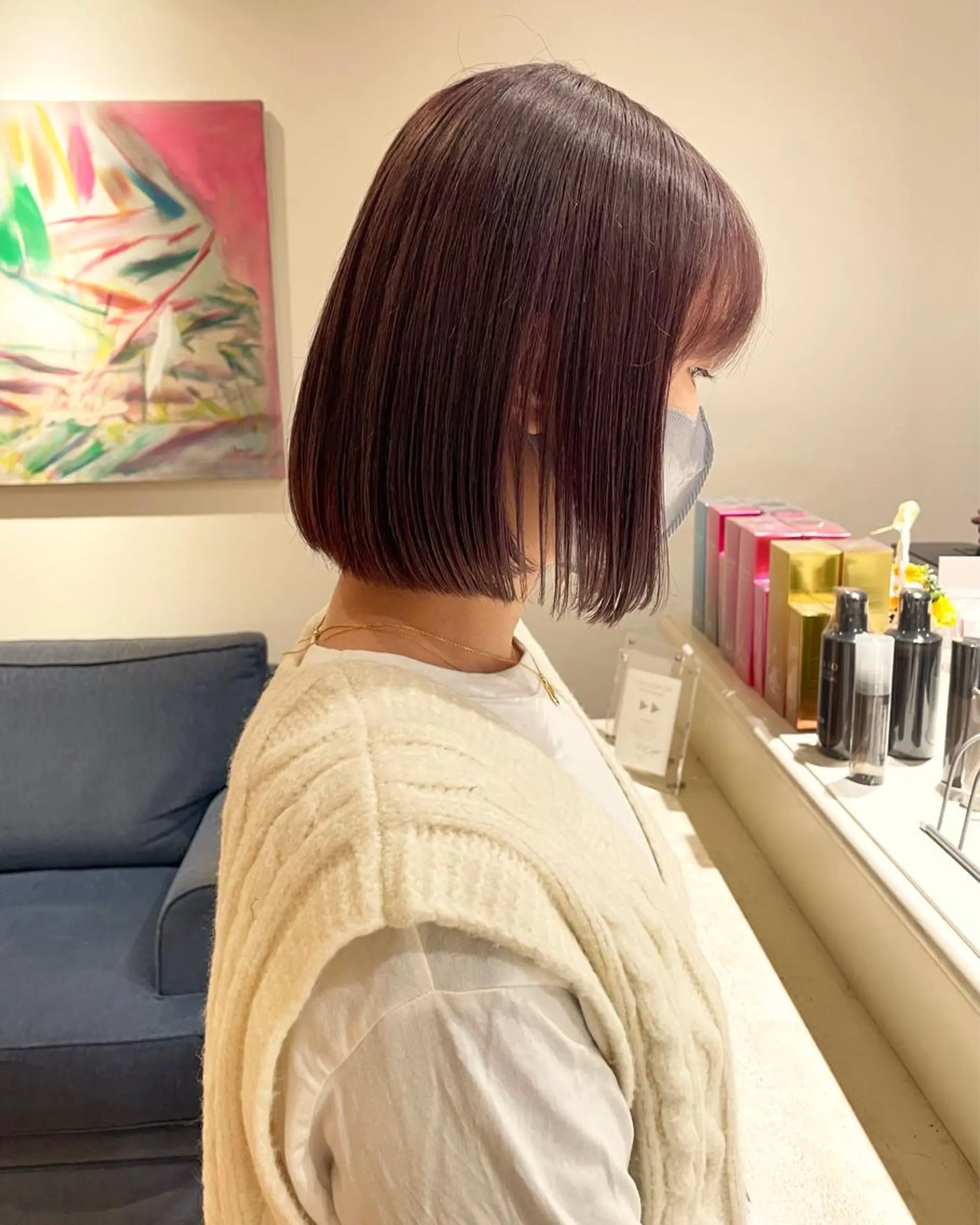 ショート カラー 切りっぱなしボブ ブラウンカラー ラベンダーカラー ラベンダーブラウン ボブ カット ヘアカラー トリートメント ボブ/レイヤー/ケア パーマ/リュウタのヘアスタイル