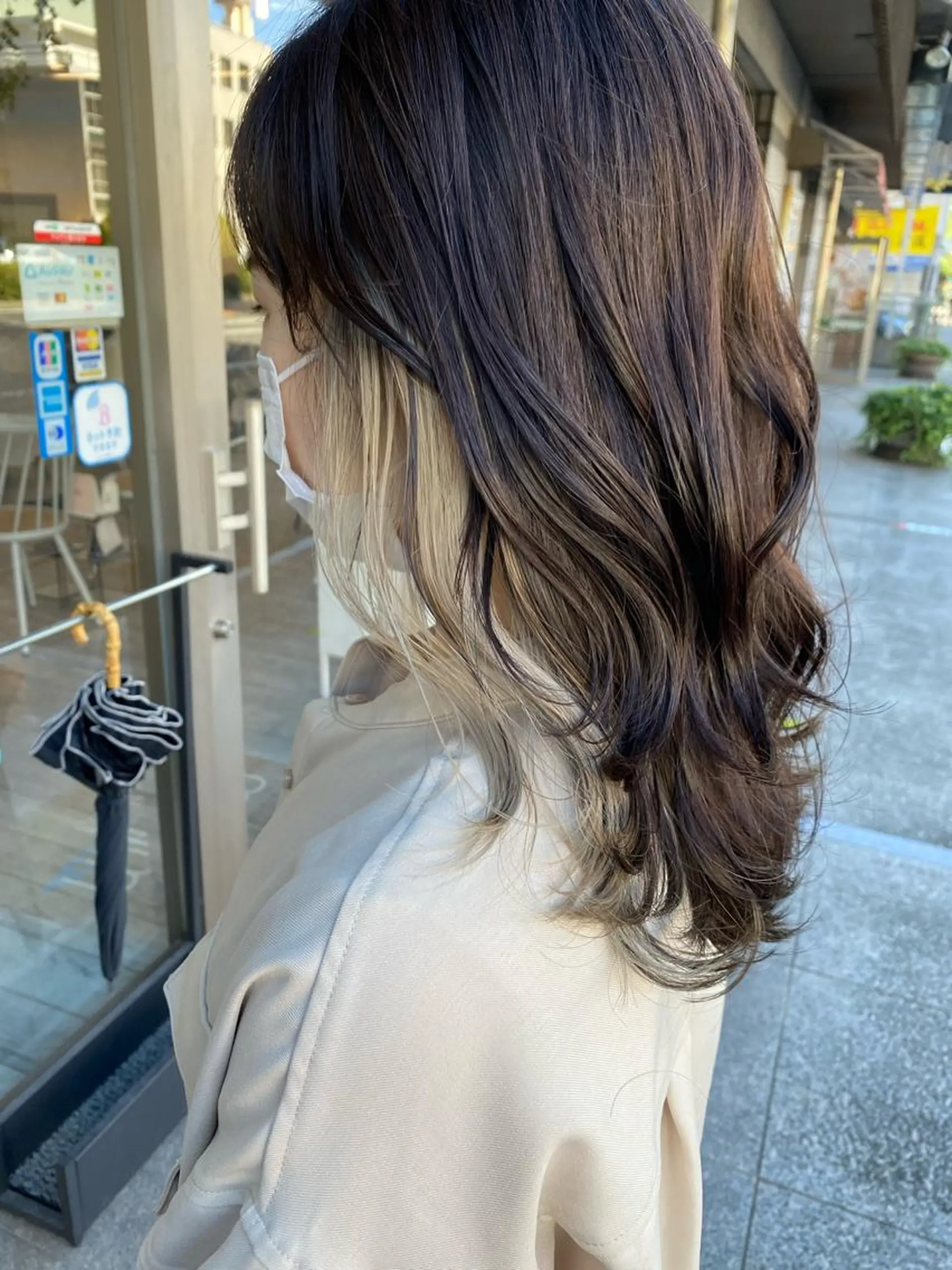 セミロング カラー ベージュカラー イヤリングカラー ホワイトベージュ 日比 貴大/ minim hairのヘアスタイル