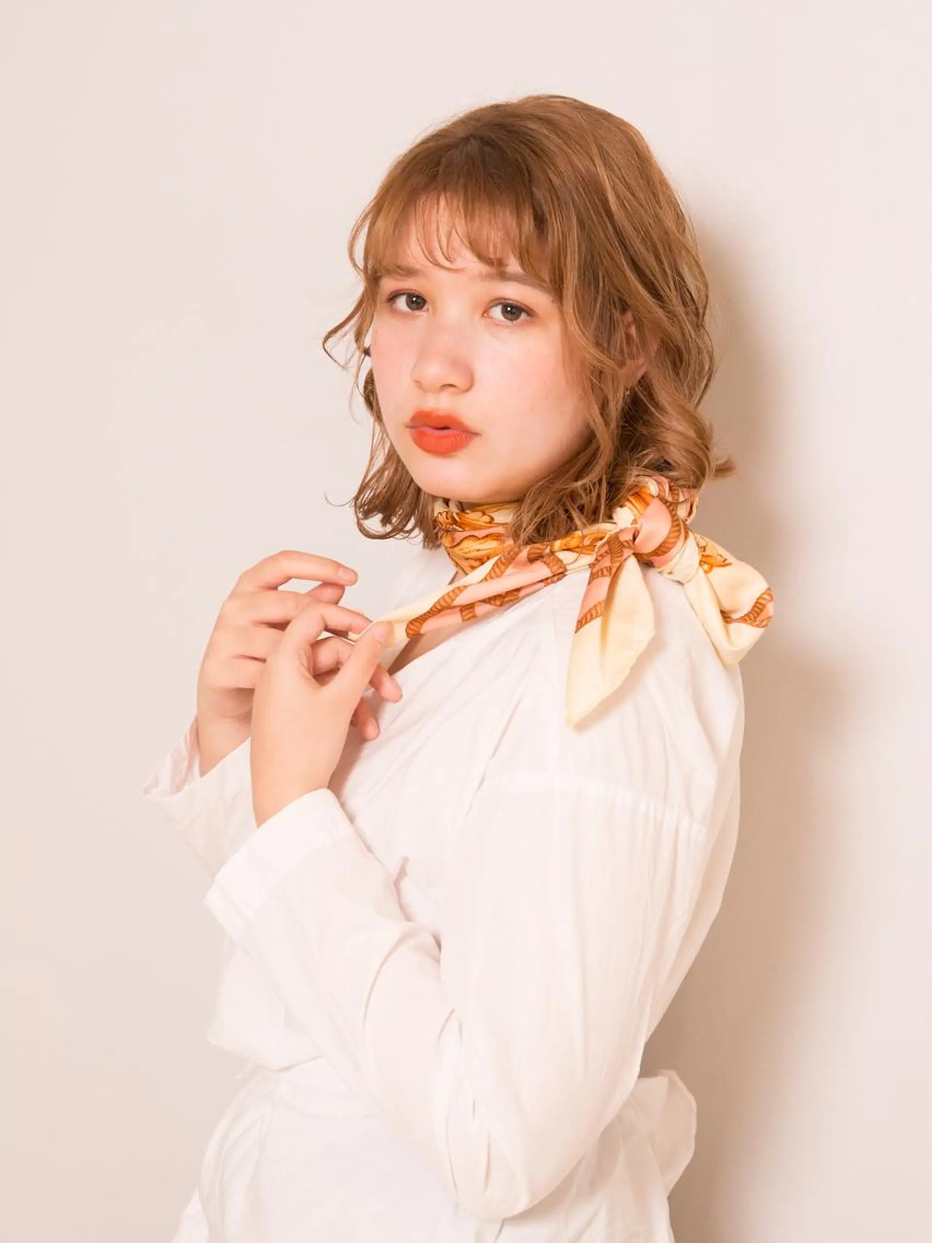 ミディアム カラー ヘアアレンジ ベージュカラー オレンジ オレンジベージュ カット ヘアカラー トリートメント ACE所属・高橋 侑李のヘアスタイル