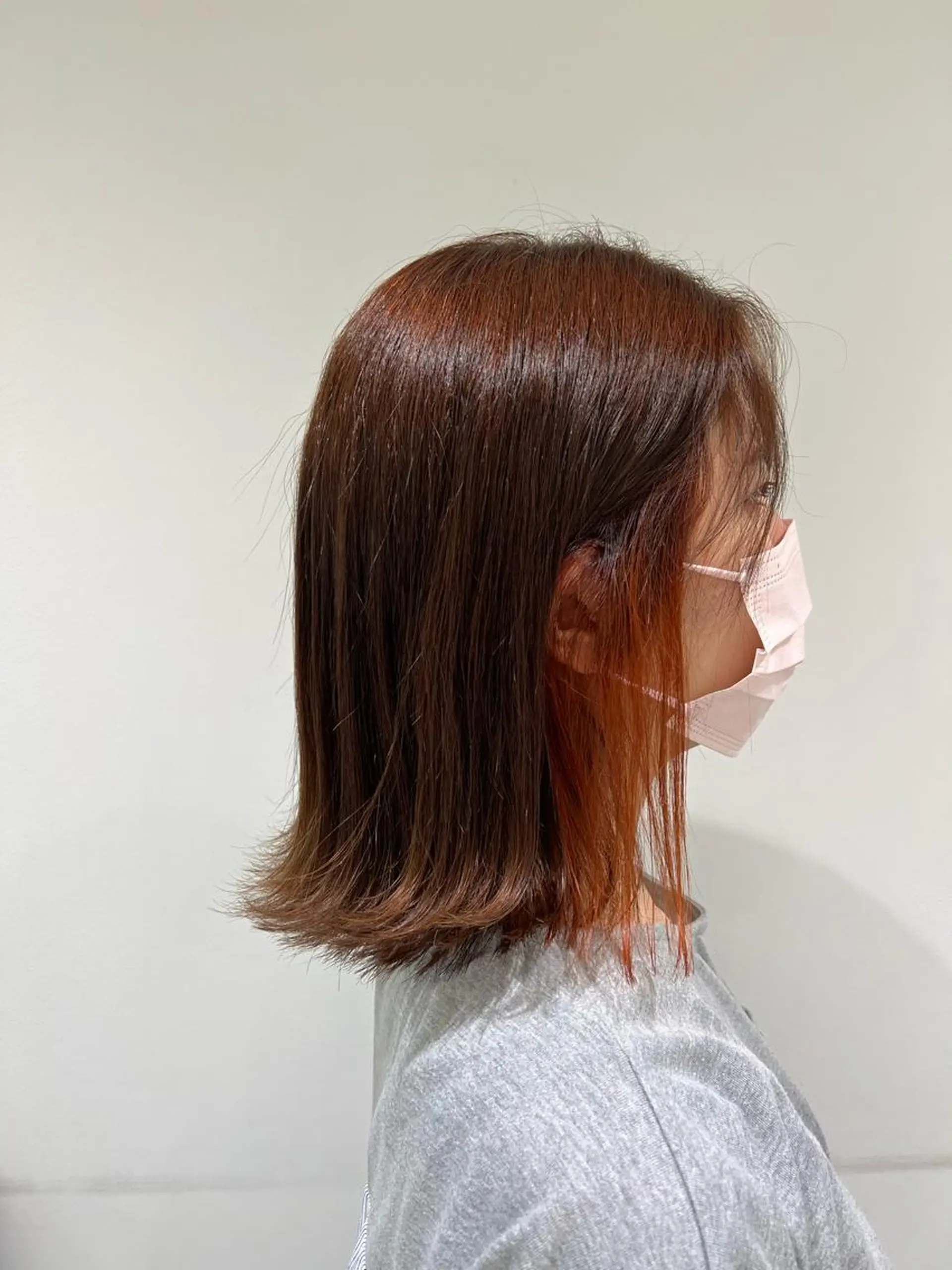 ミディアム カラー ベージュカラー ブラウンカラー イヤリングカラー オレンジ ヘアカラー トリートメント 【暖色カラー特化】 中山由梨のヘアスタイル