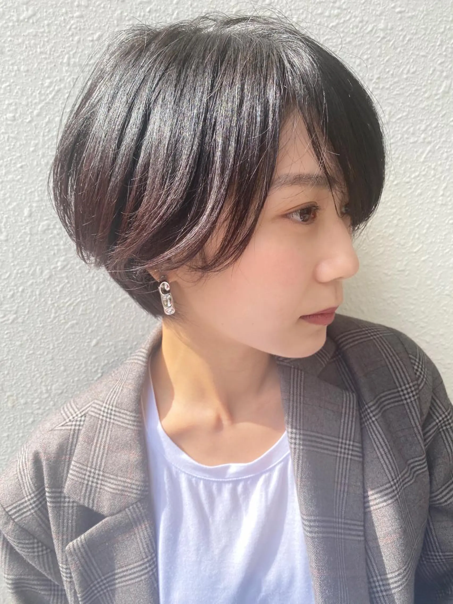 ショート カラー 丸みショート アッシュ アッシュブラック 黒髪 ショートヘア カット パーマ 山崎 雄太のヘアスタイル
