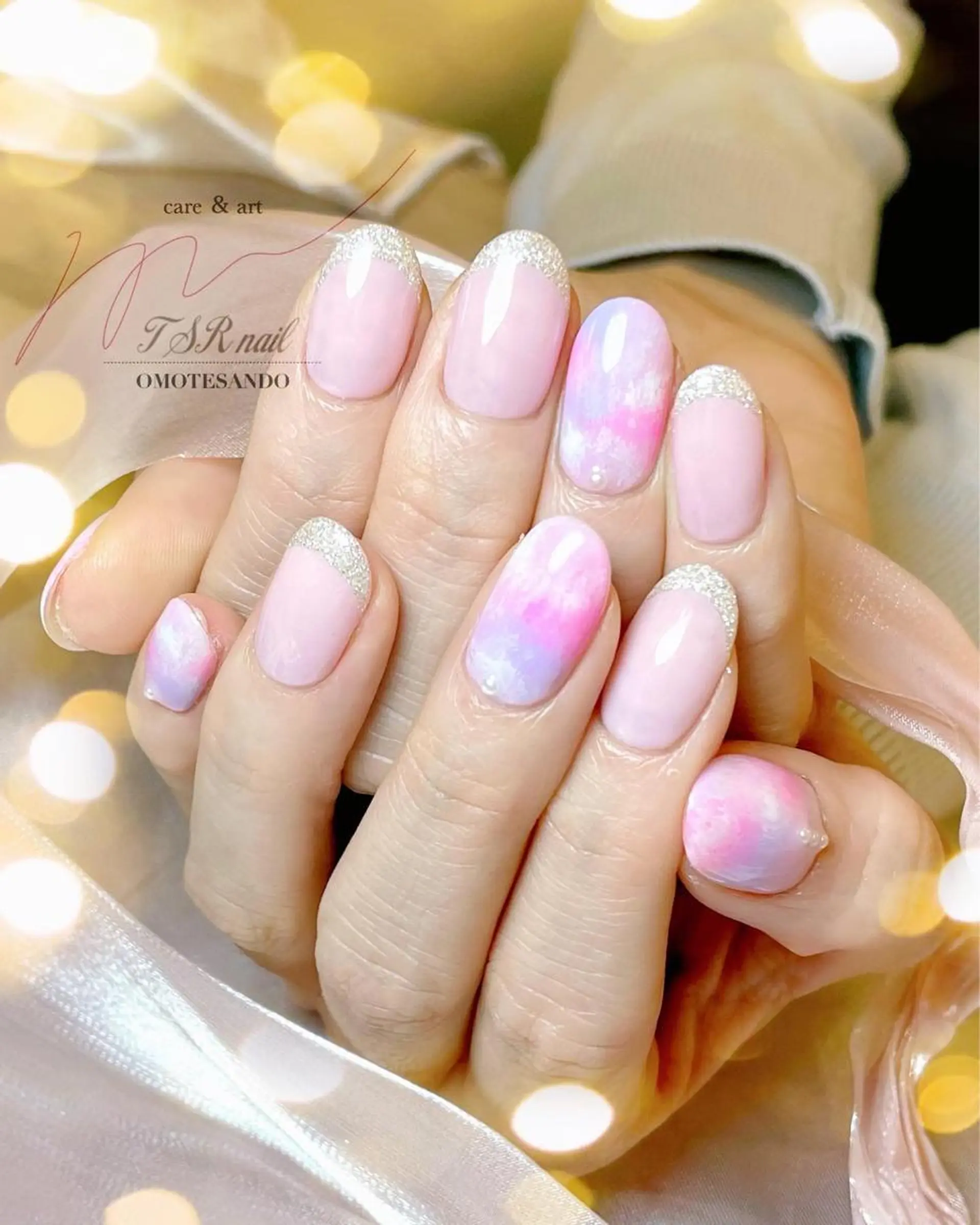 ネイル ジェルネイル オフィスネイル ピンク パープル 爪咲 りり花のネイルデザイン