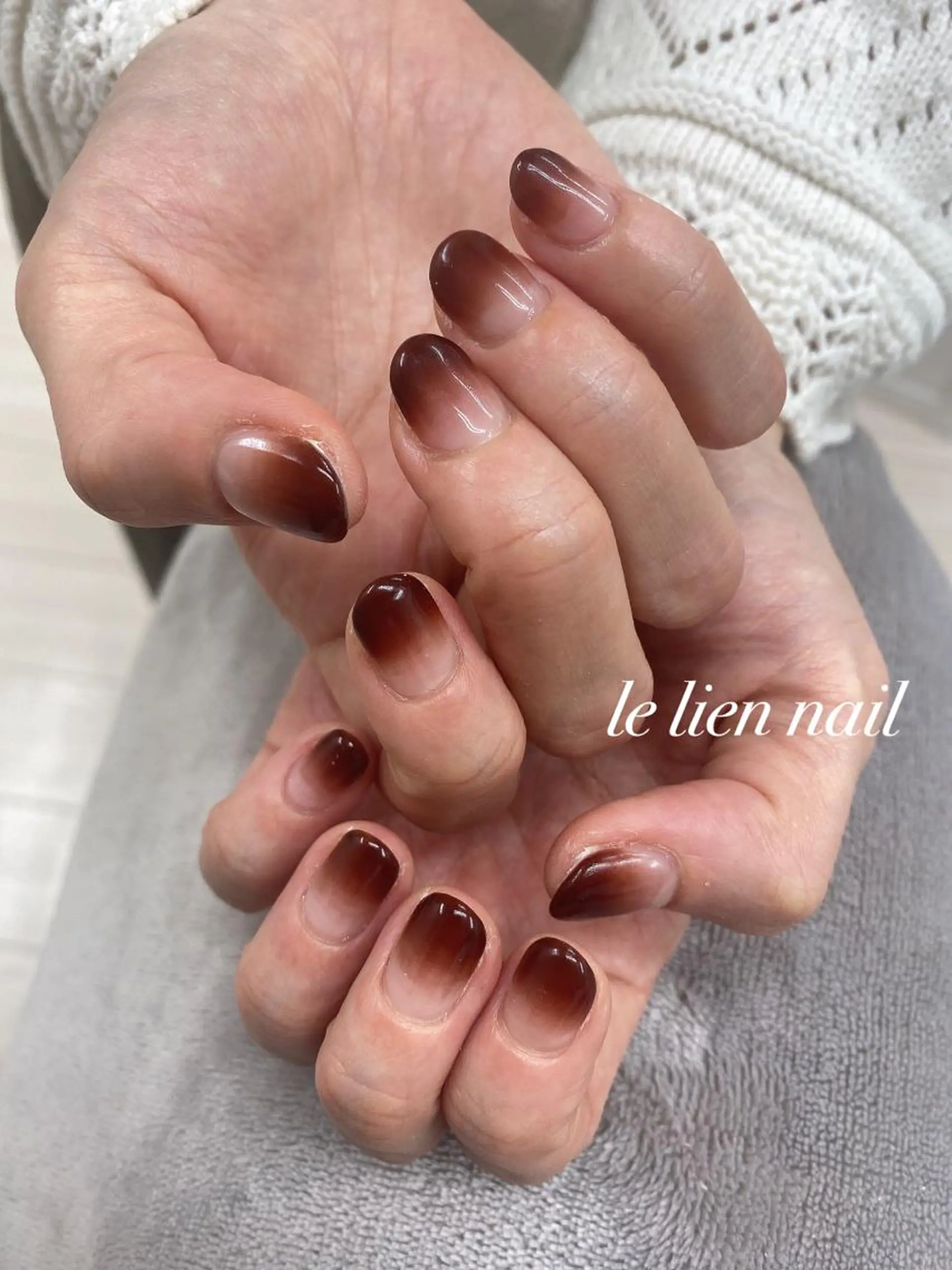 ネイル ブラウン クリアネイル グラデーション ハンドネイル le lien nailのネイルデザイン
