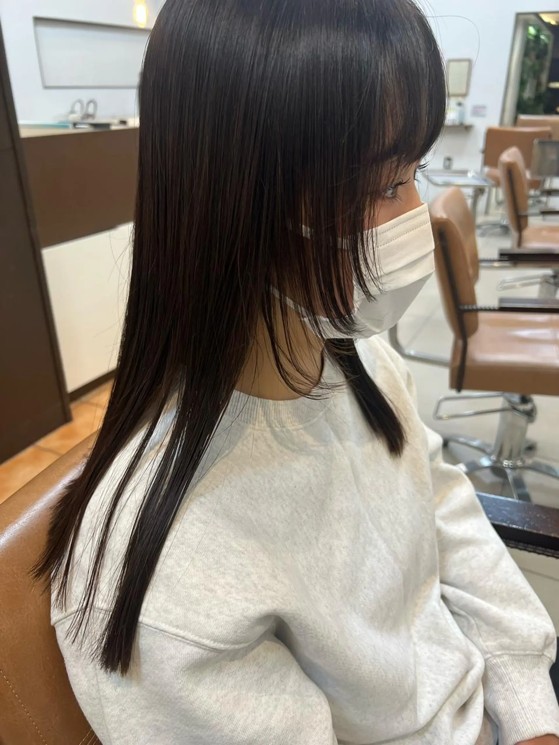 ロング 顔まわりレイヤー レイヤーカット SOYONなんば店 ／韓国風のヘアスタイル