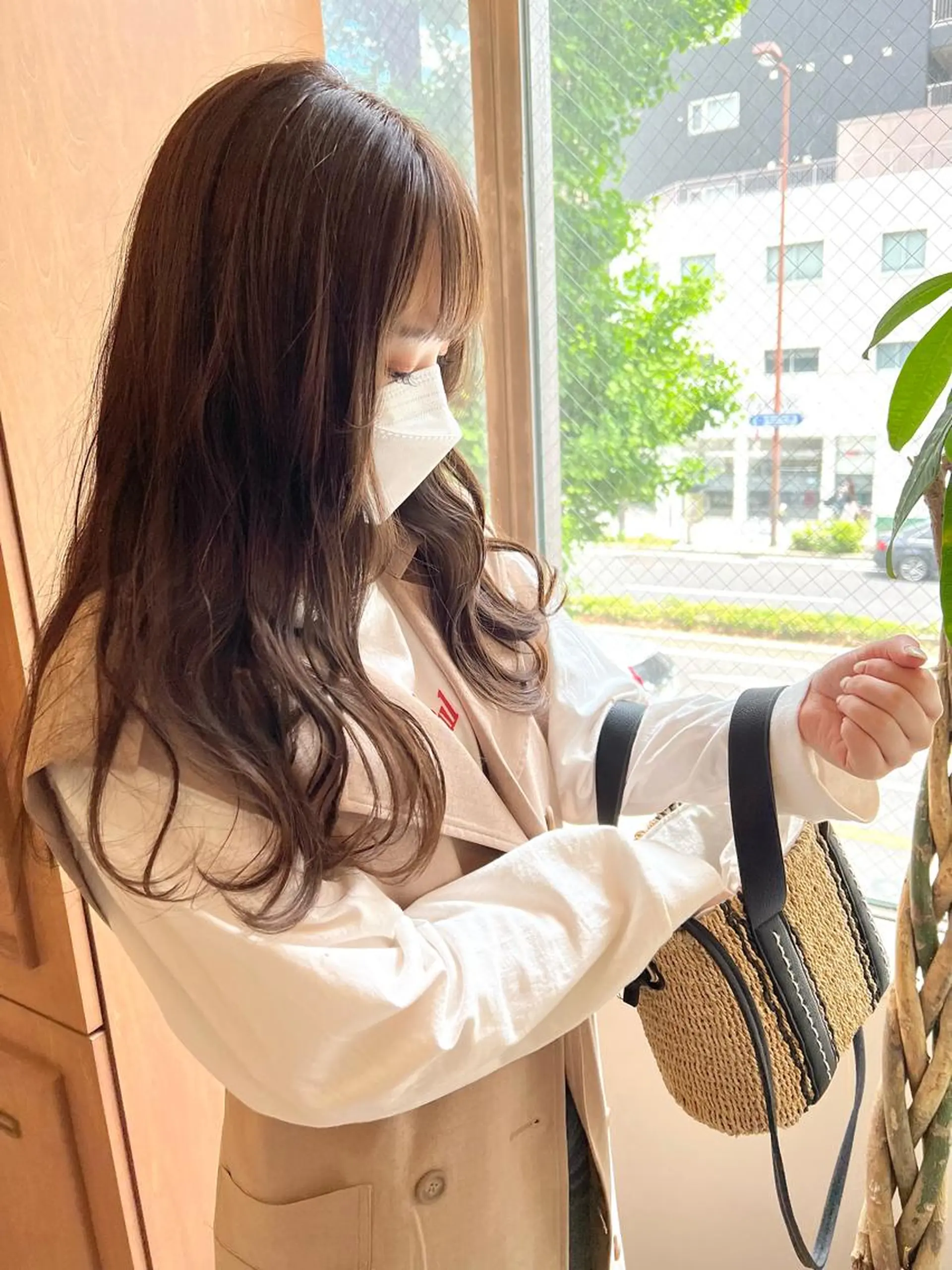 ロング 切りっぱなしボブ オレンジブラウン ピンクブラウン ボブ サイドバング タナカ レイのヘアスタイル