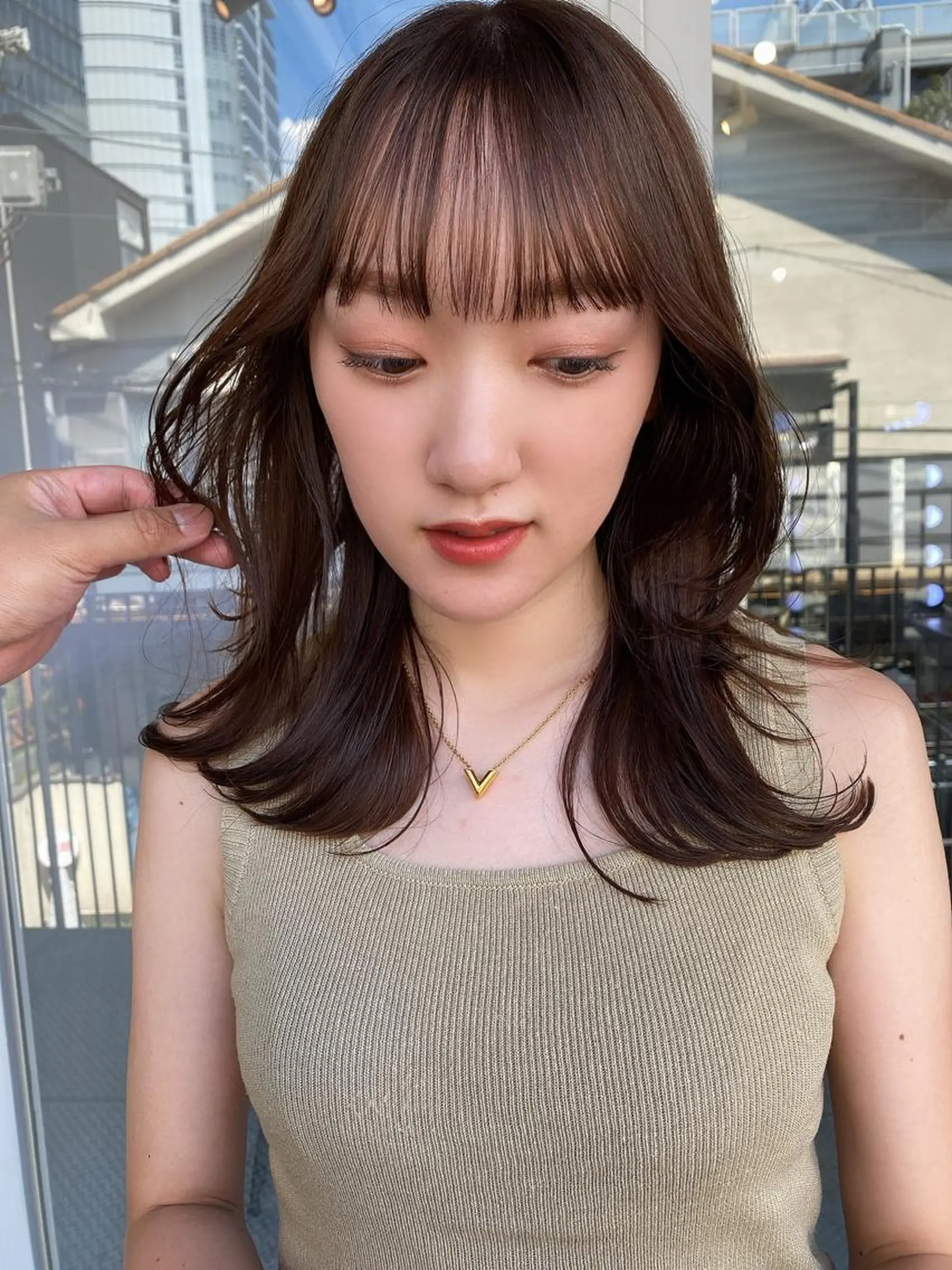ミディアム カラー くびれヘア 韓国風×透明感カラー 髪質改善オタベシンヤのヘアスタイル
