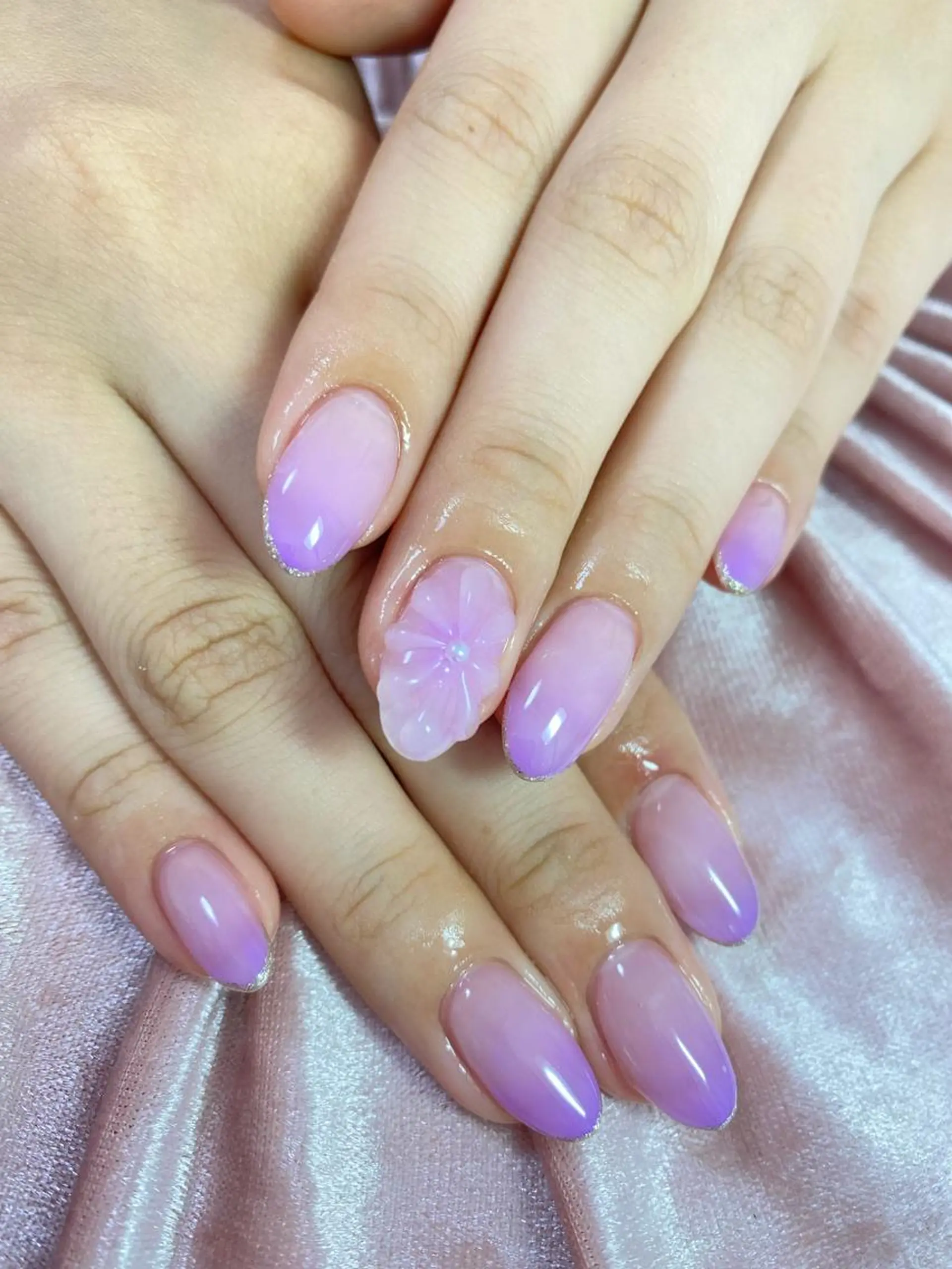 ネイル クリアネイル フラワーネイル パープル ハンドネイル Esthetic Will所属・will 有希のネイルデザイン